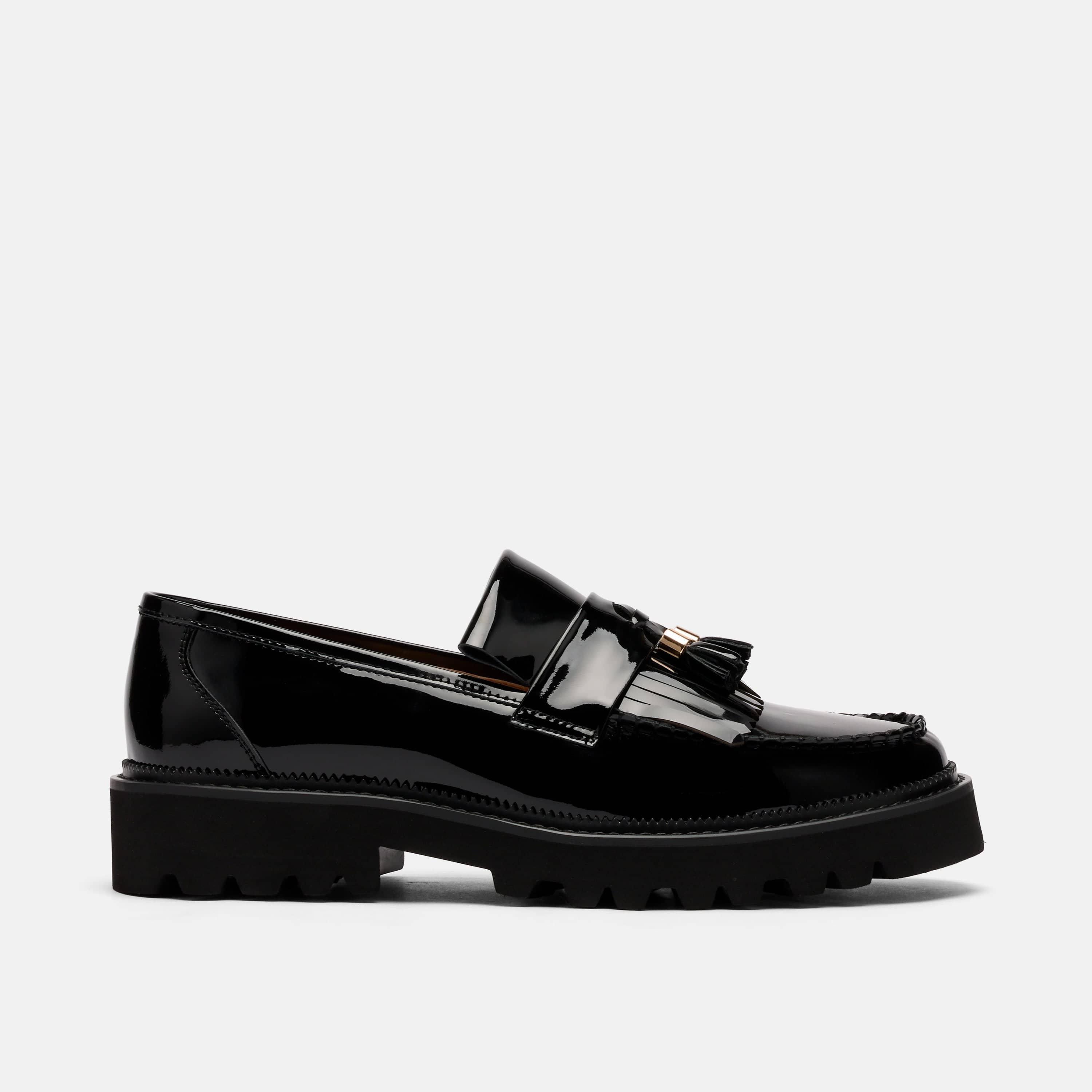 Journey Black Patent Leather Lug Tassel Loafer