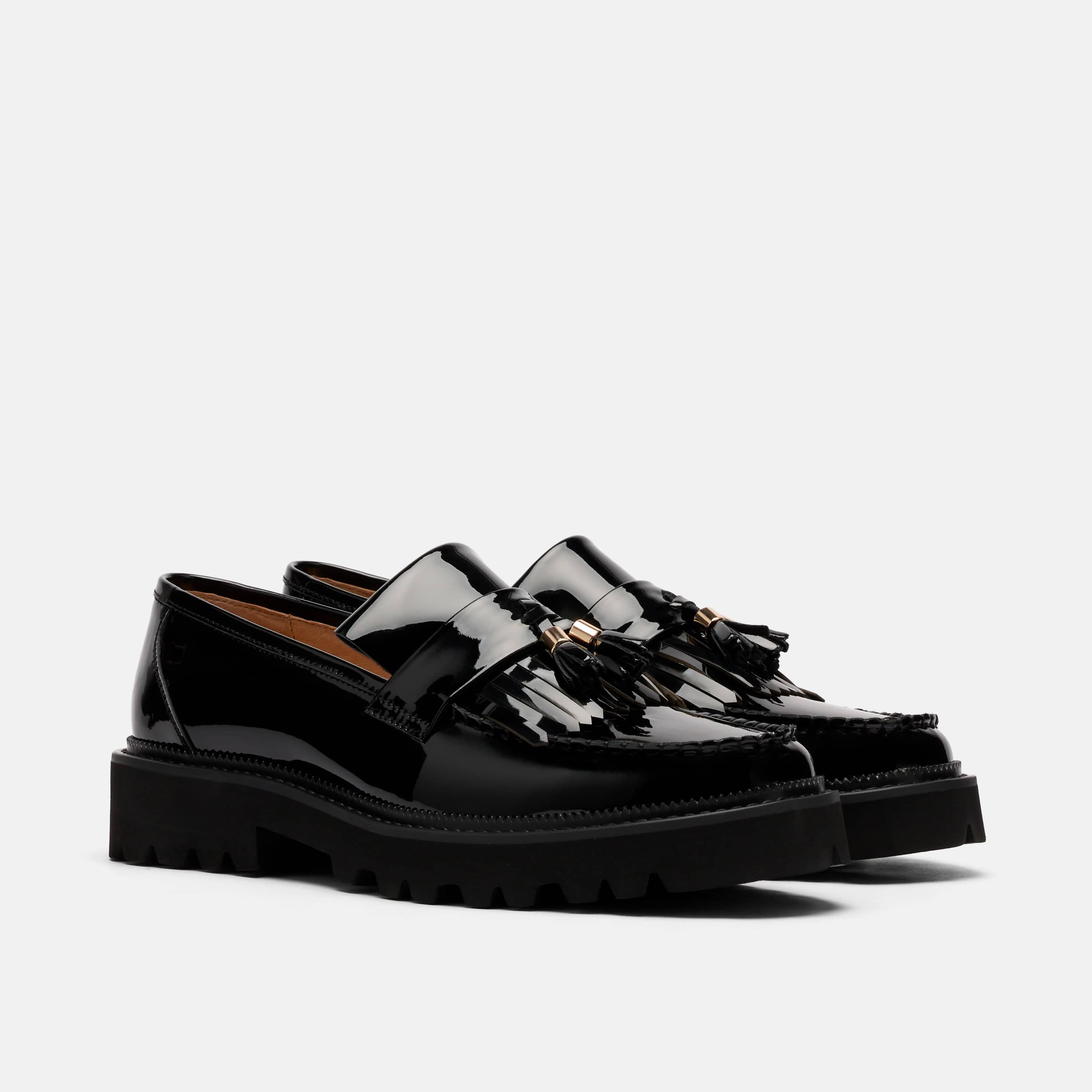 Journey Black Patent Leather Lug Tassel Loafer