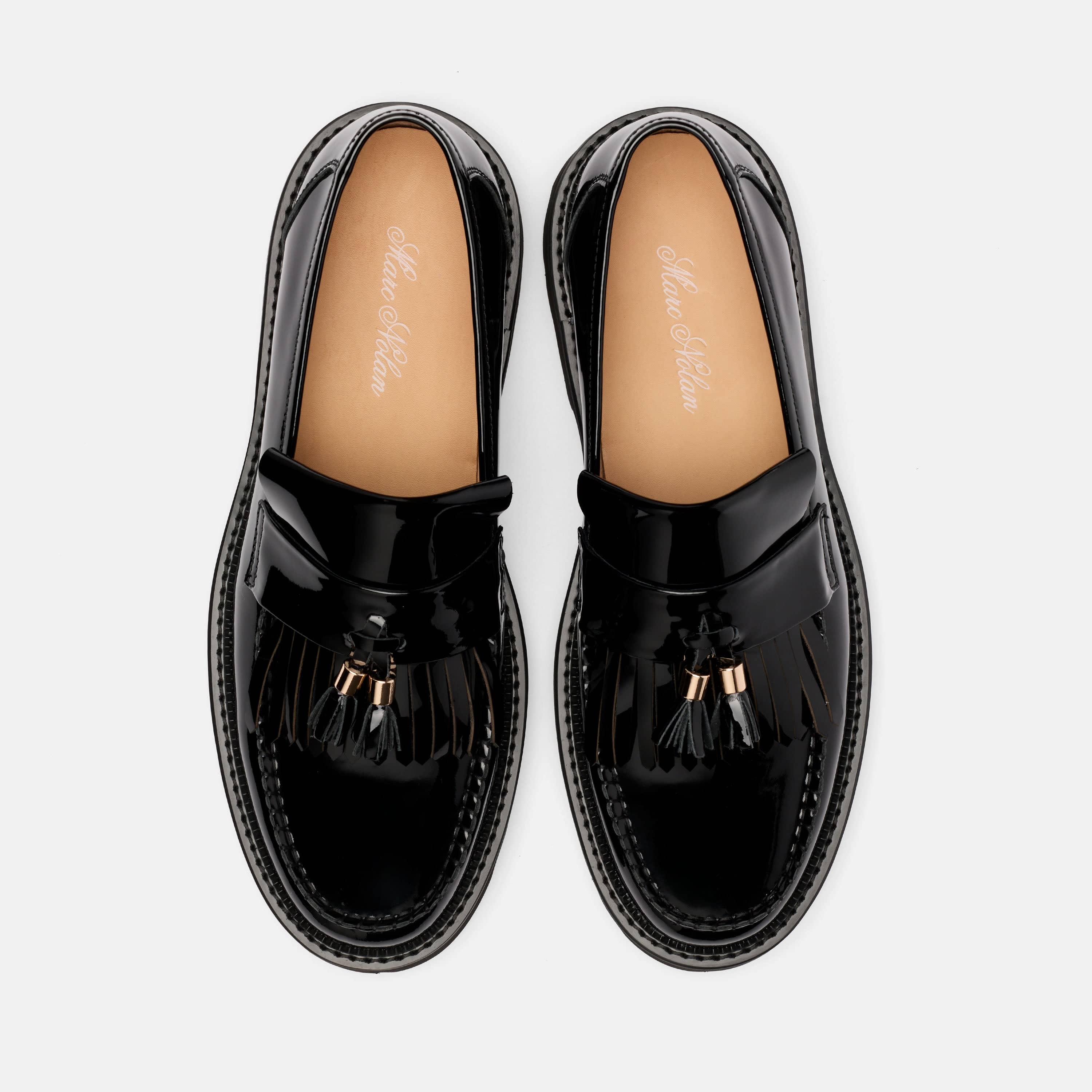 Journey Black Patent Leather Lug Tassel Loafer
