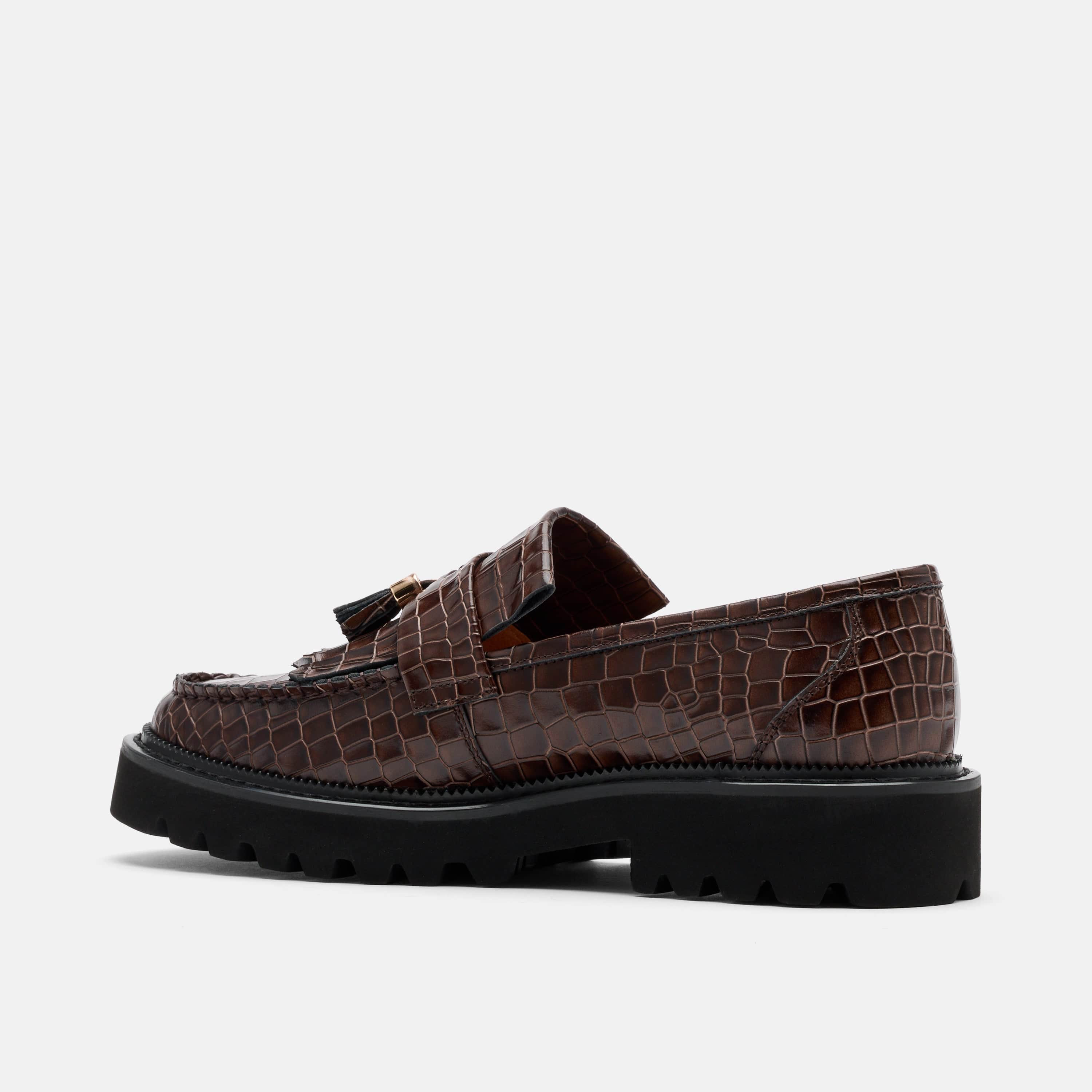 Journey Brown Croc Leather Lug Tassel Loafer