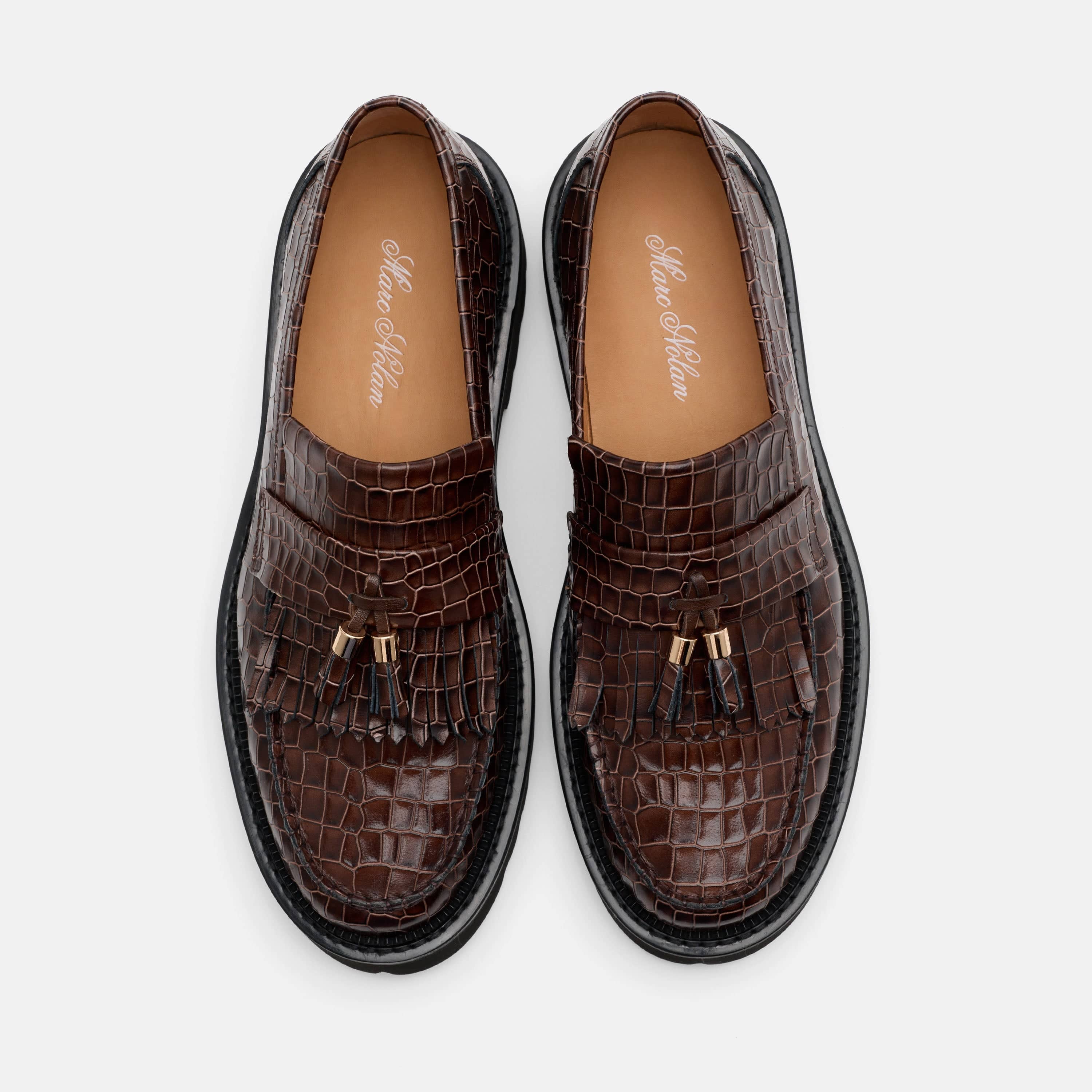 Journey Brown Croc Leather Lug Tassel Loafer