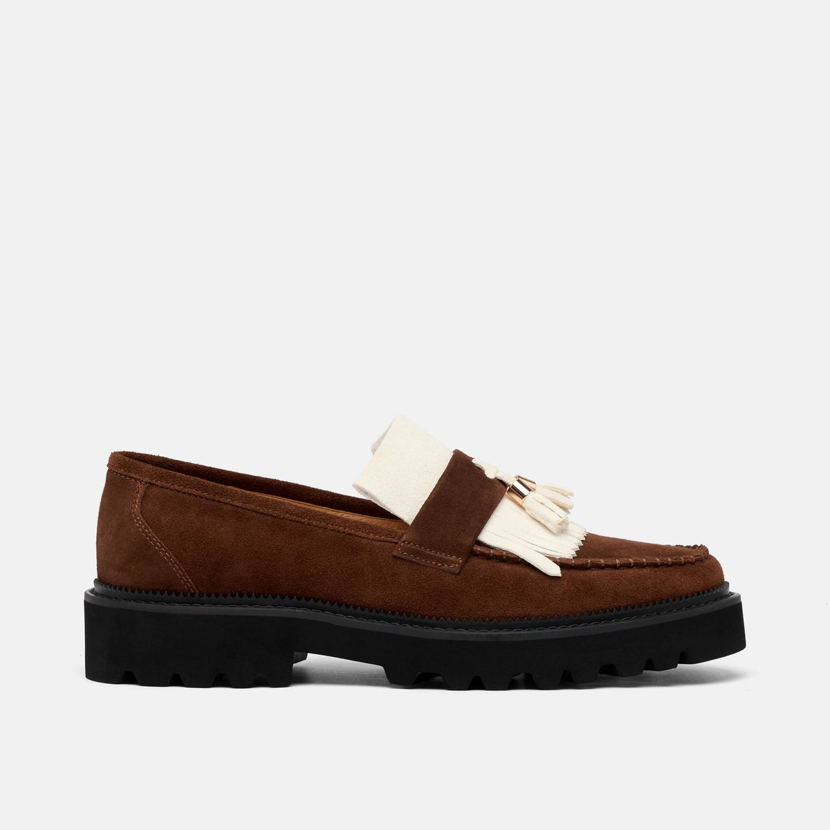 Journey Brown/White Suede Lug Tassel Loafer