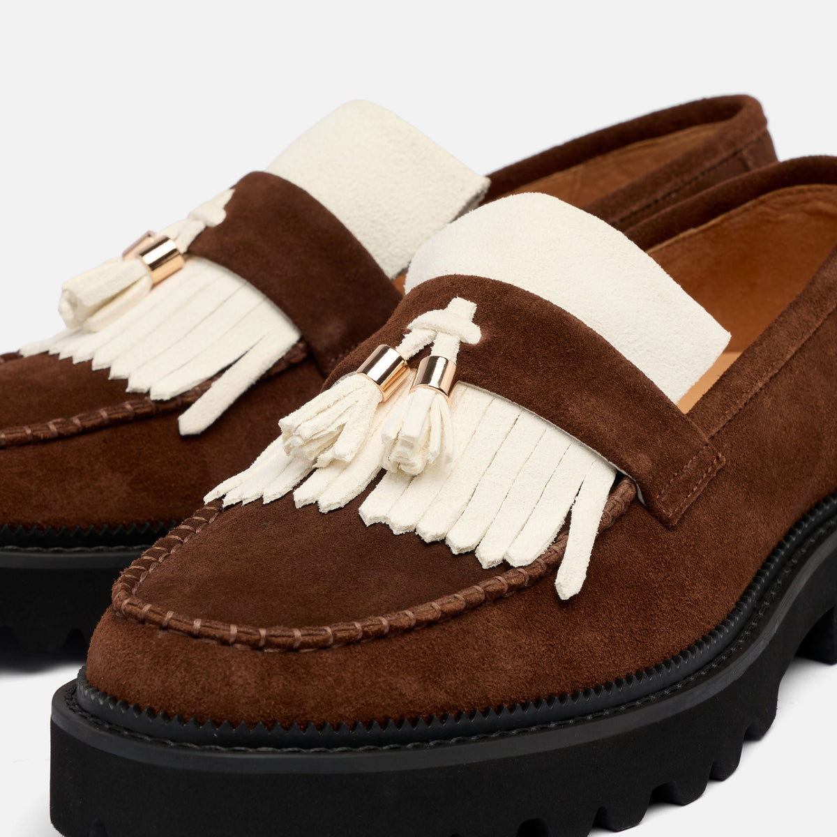 Journey Brown/White Suede Lug Tassel Loafer