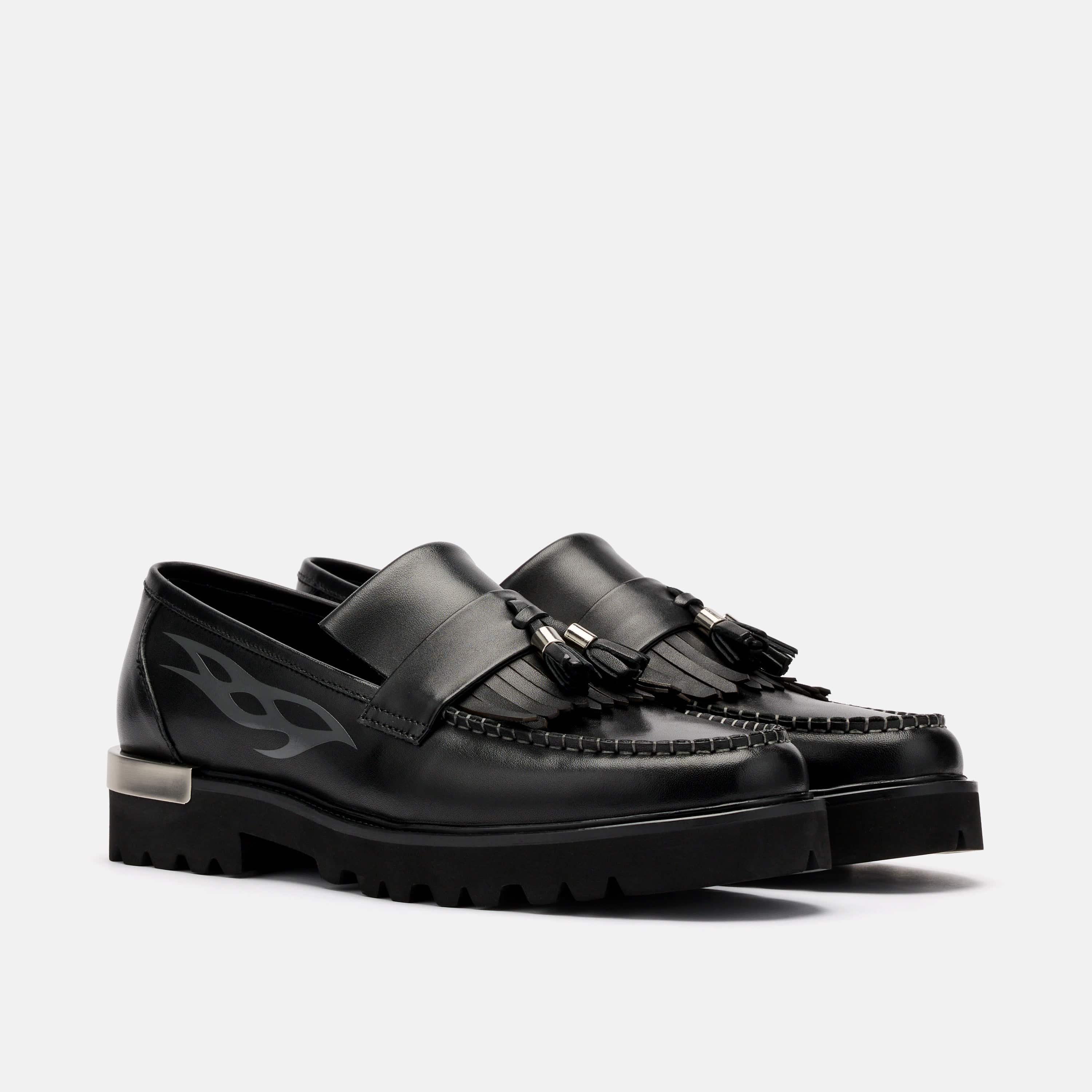 Journey Fuego Noir Leather Lug Tassel Loafer