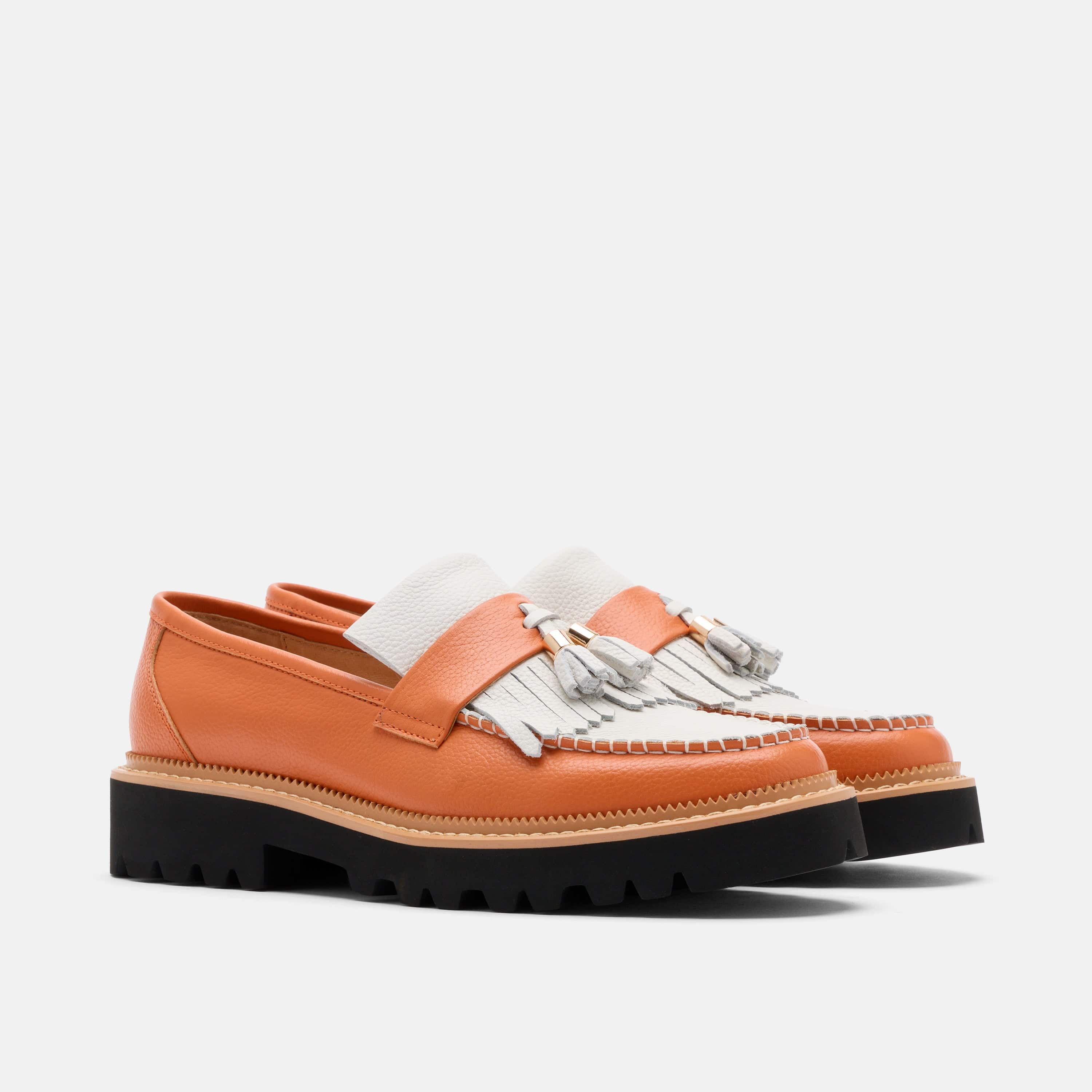 Journey Orange/White Leather Lug Tassel Loafer