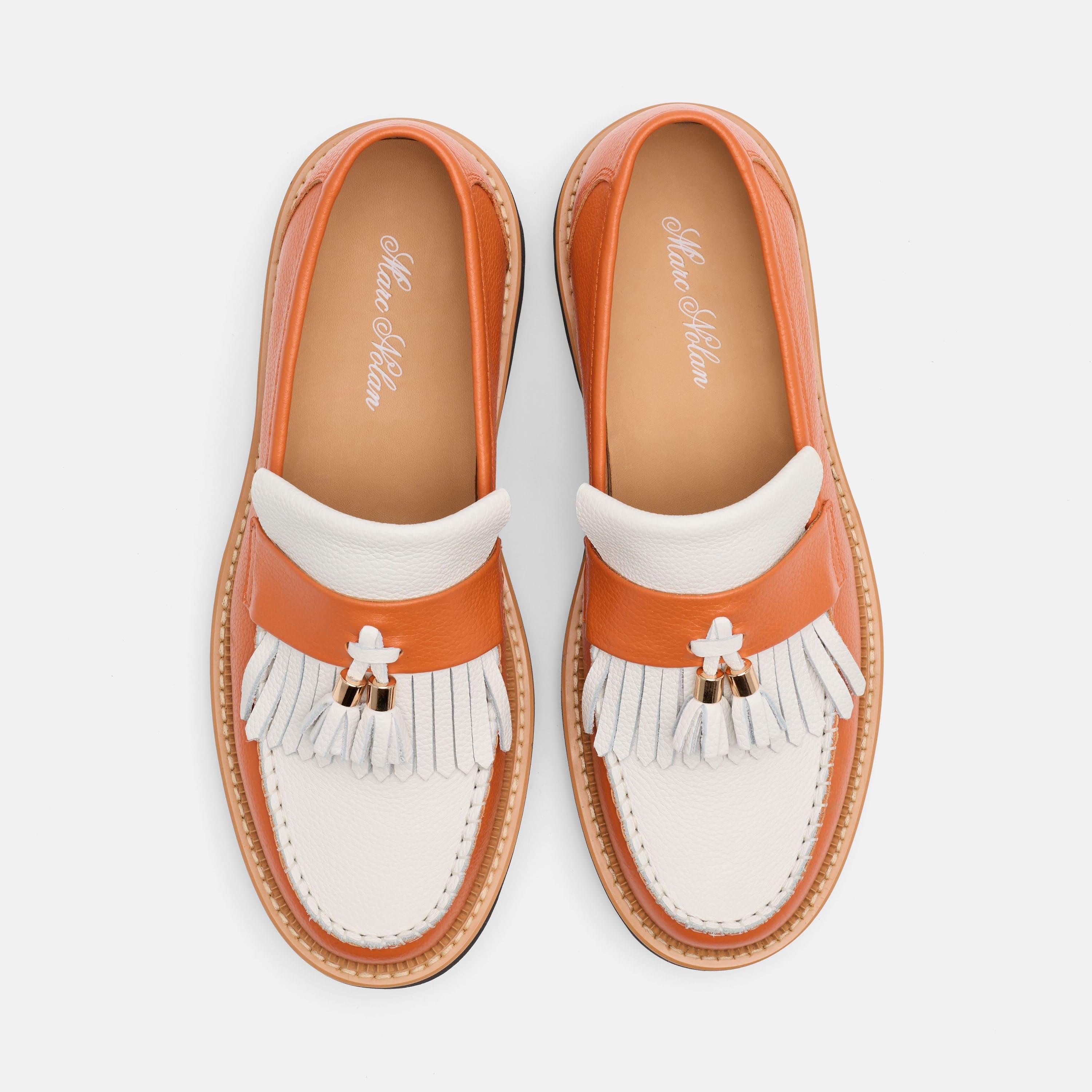 Journey Orange/White Leather Lug Tassel Loafer