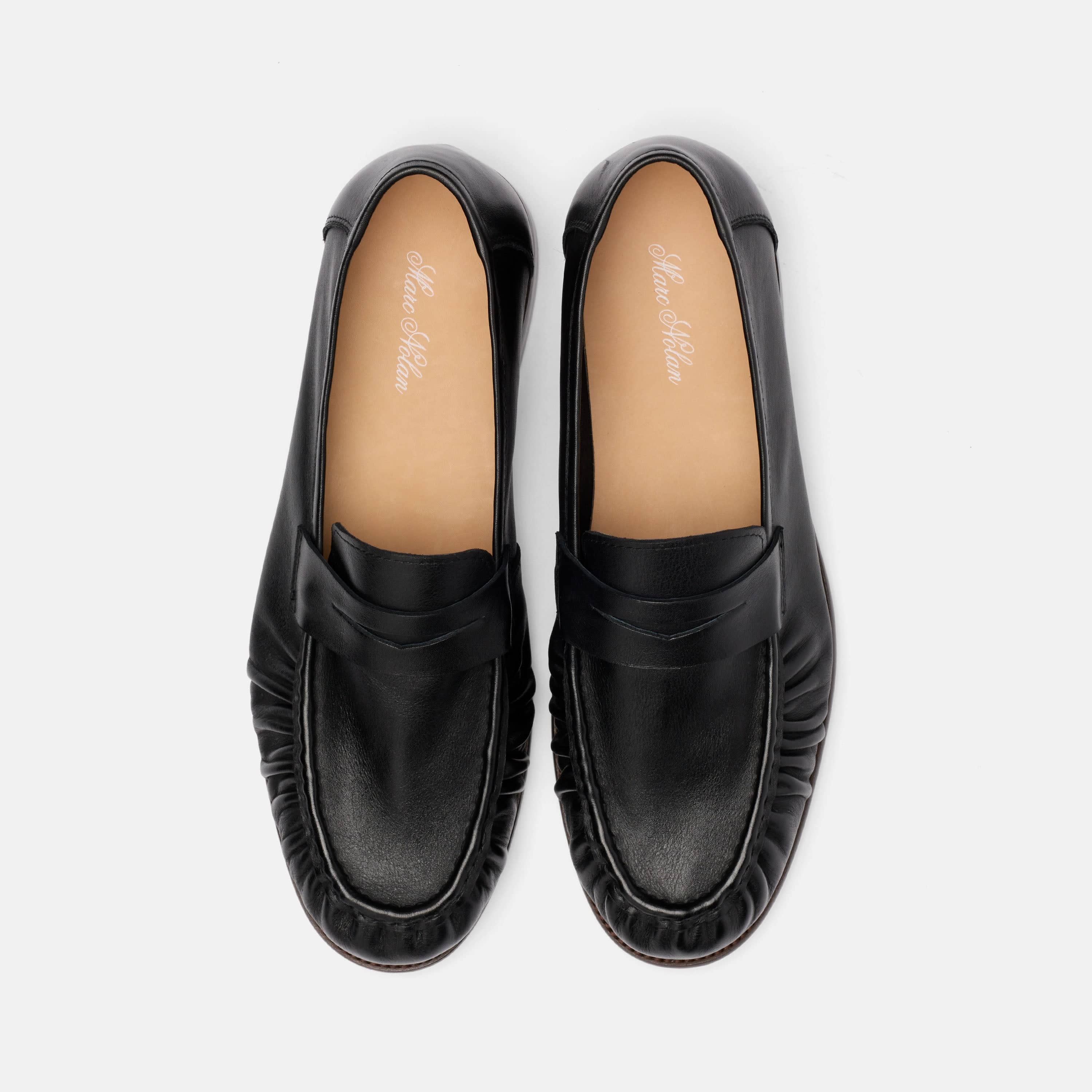 Kennedy Black Pleated Leather Penny Loafers