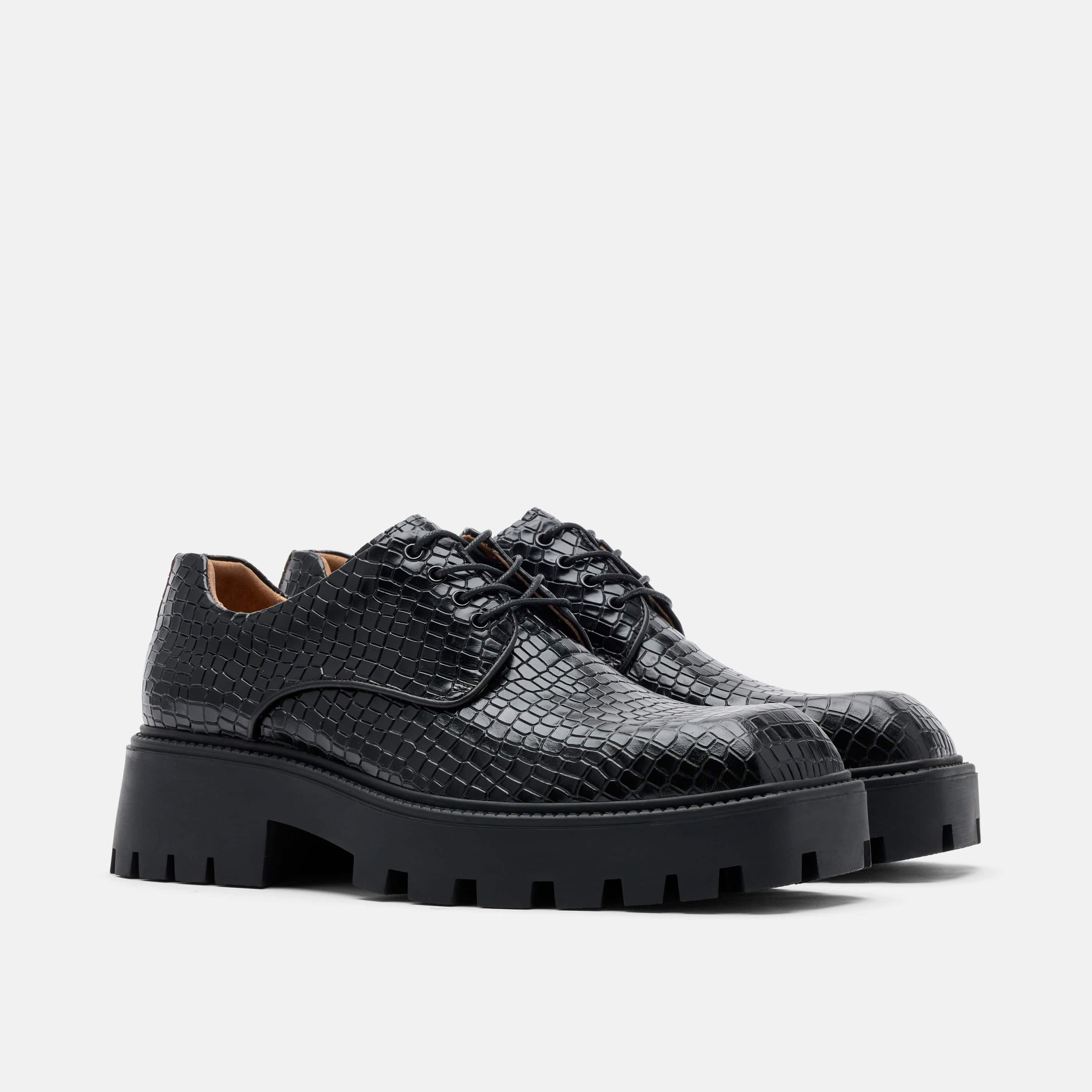 Kryos Black Croc Leather Lug Derbys