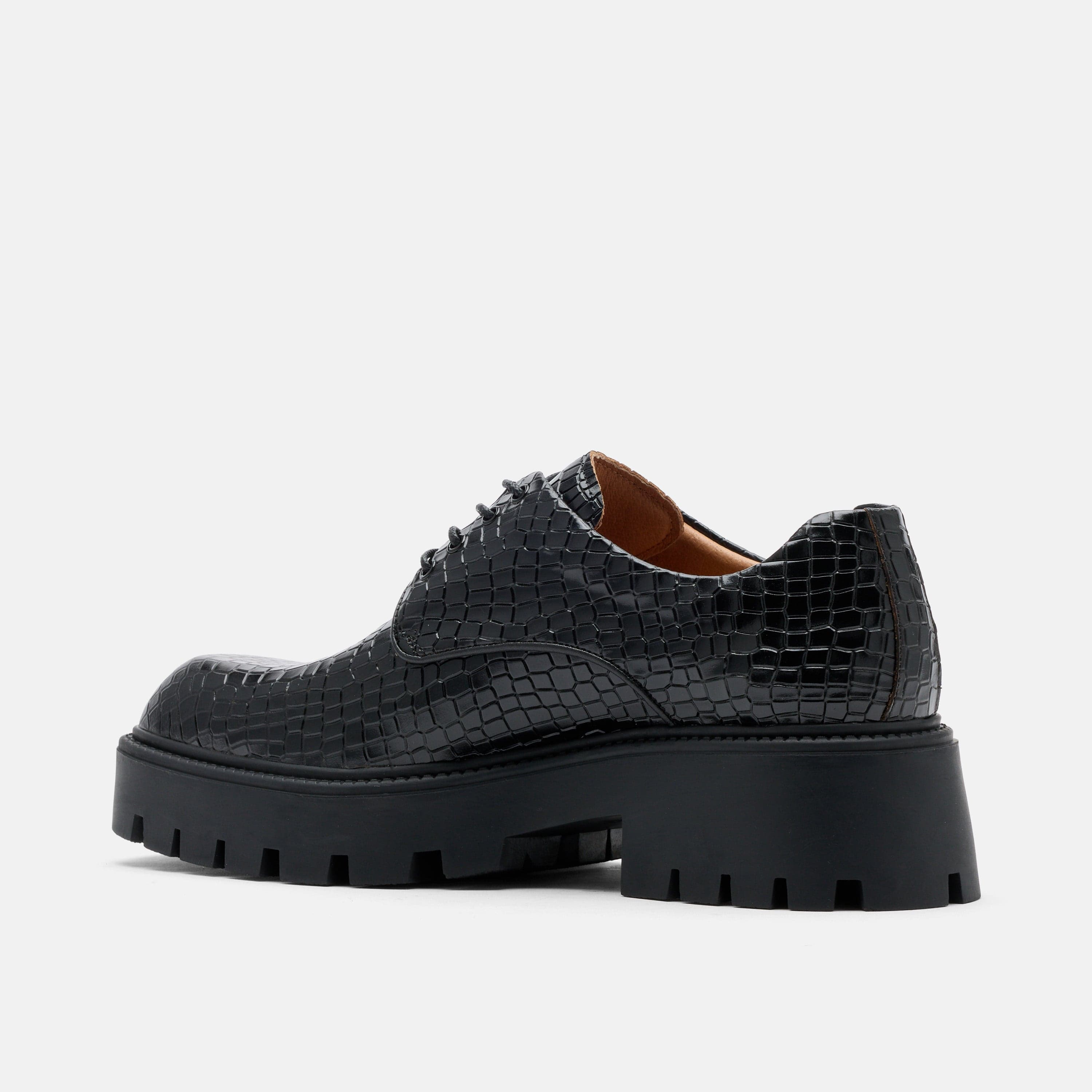 Kryos Black Croc Leather Lug Derbys