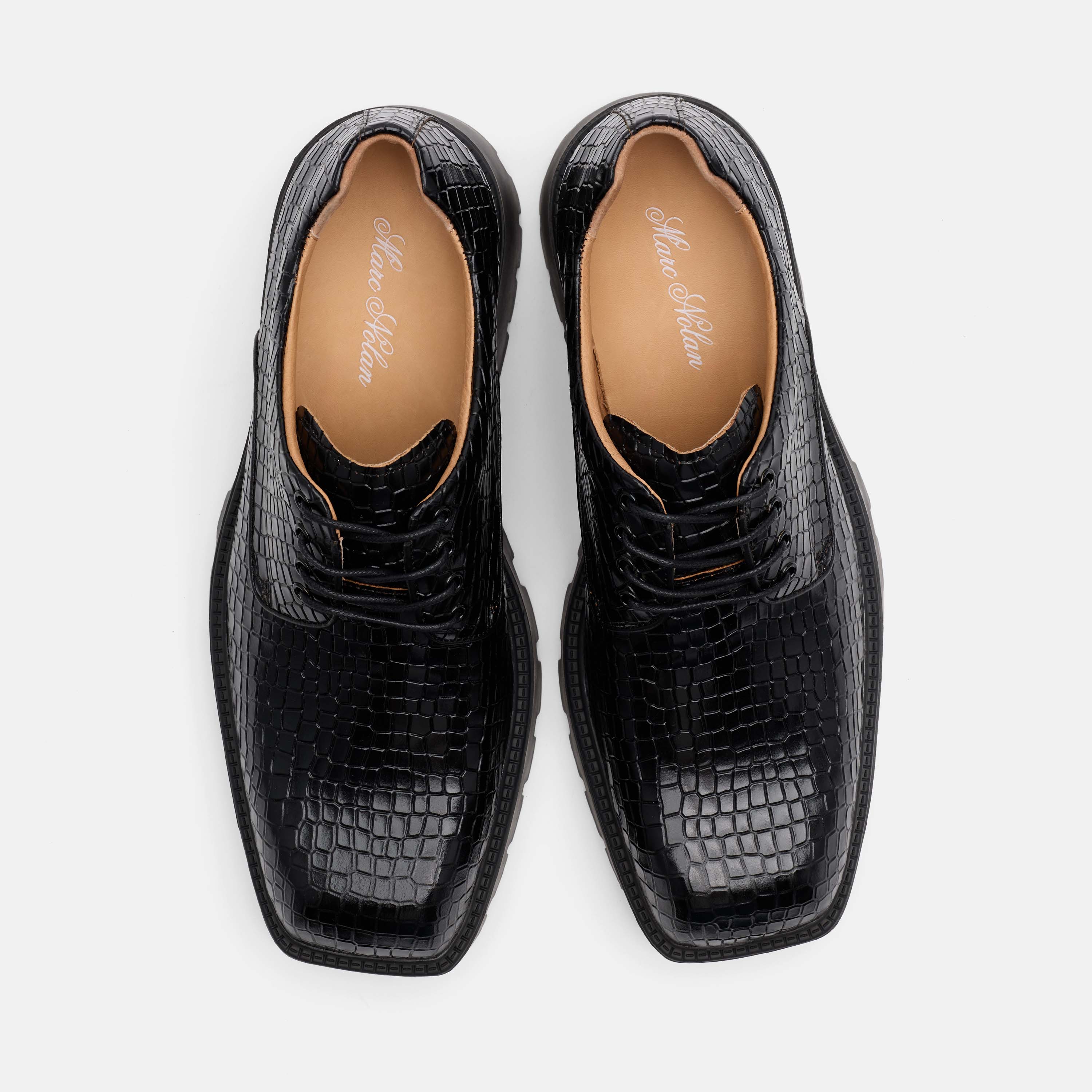 Kryos Black Croc Leather Lug Derbys