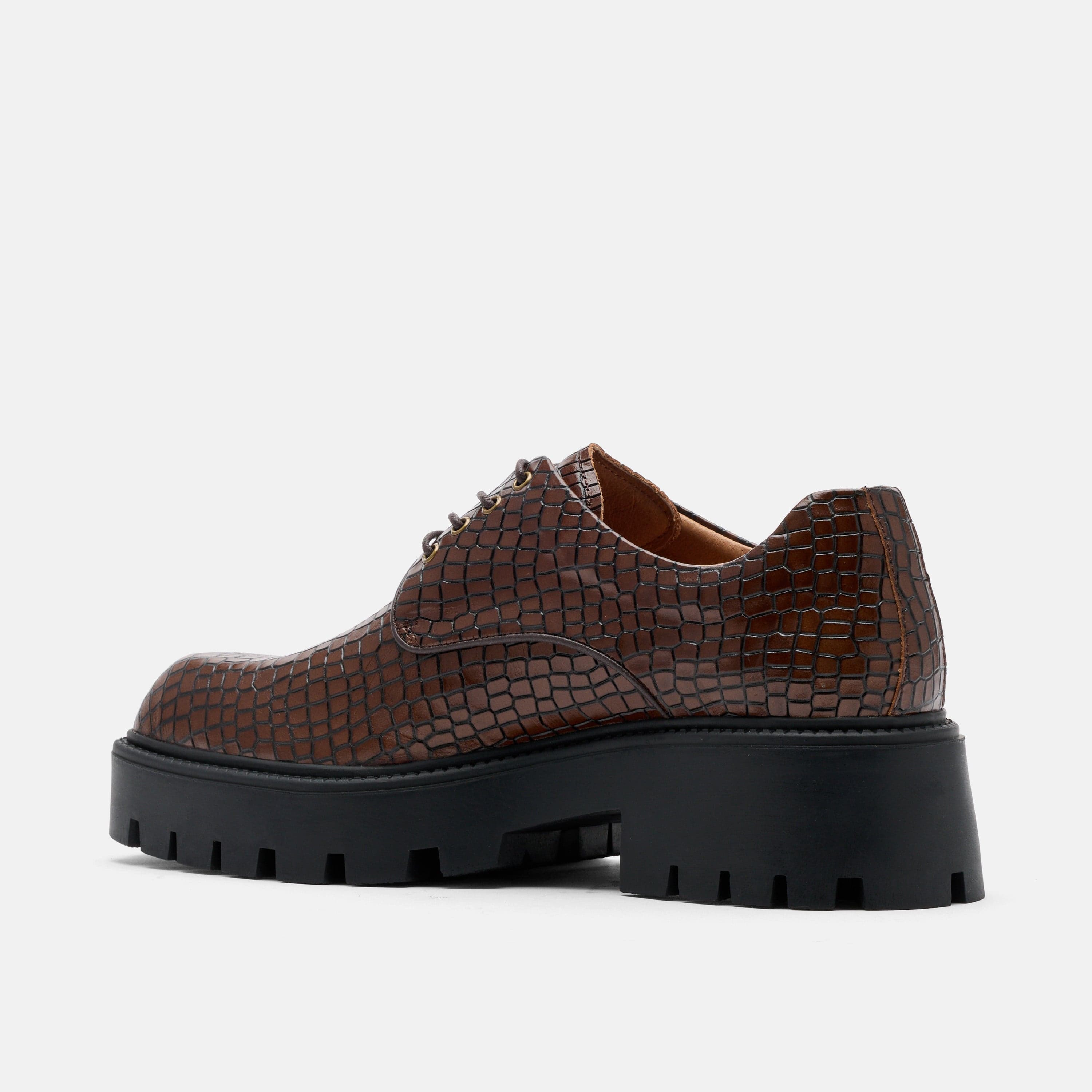 Kryos Brown Croc Leather Lug Derbys
