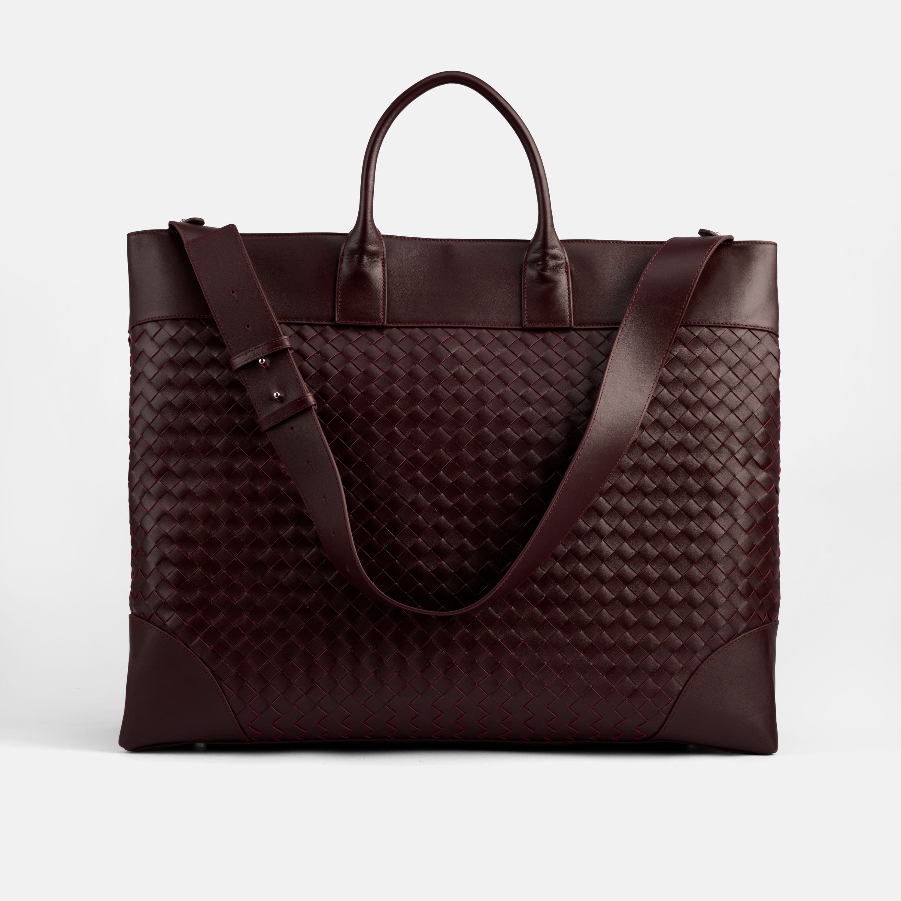 Marc Nolan Large Woven Leather Weekender - Oxblood