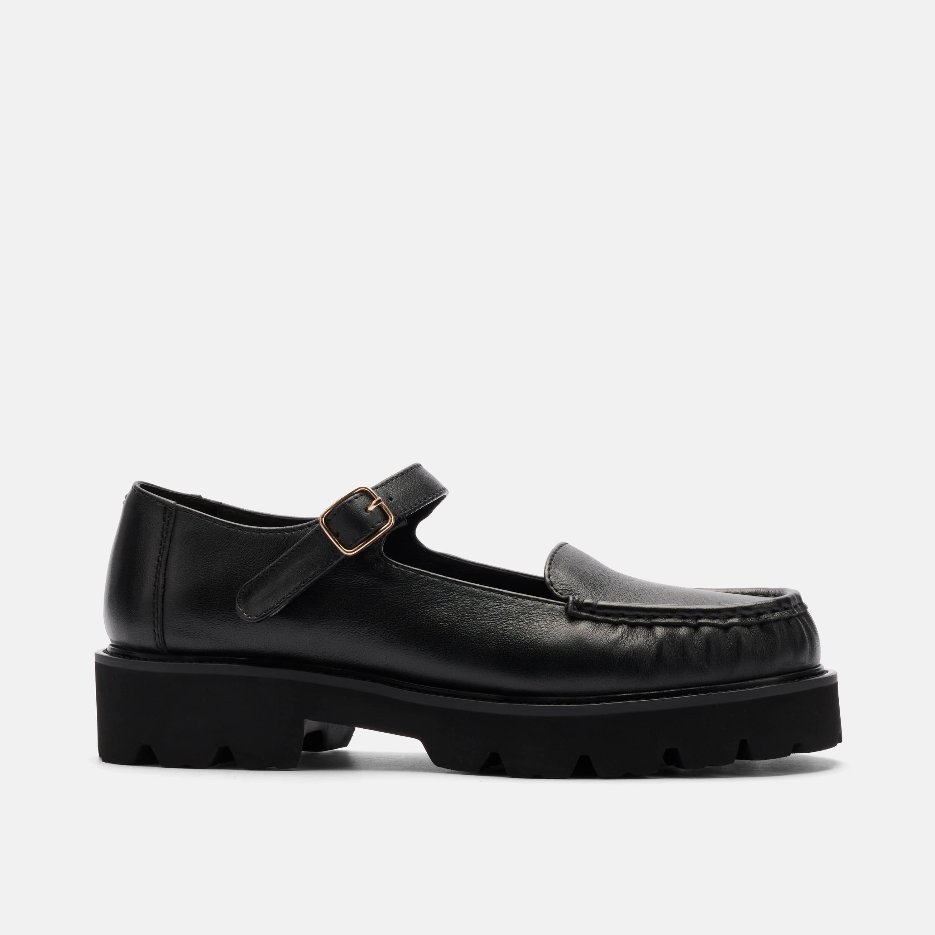 Lennox Black Leather Lug Mary Jane Loafer