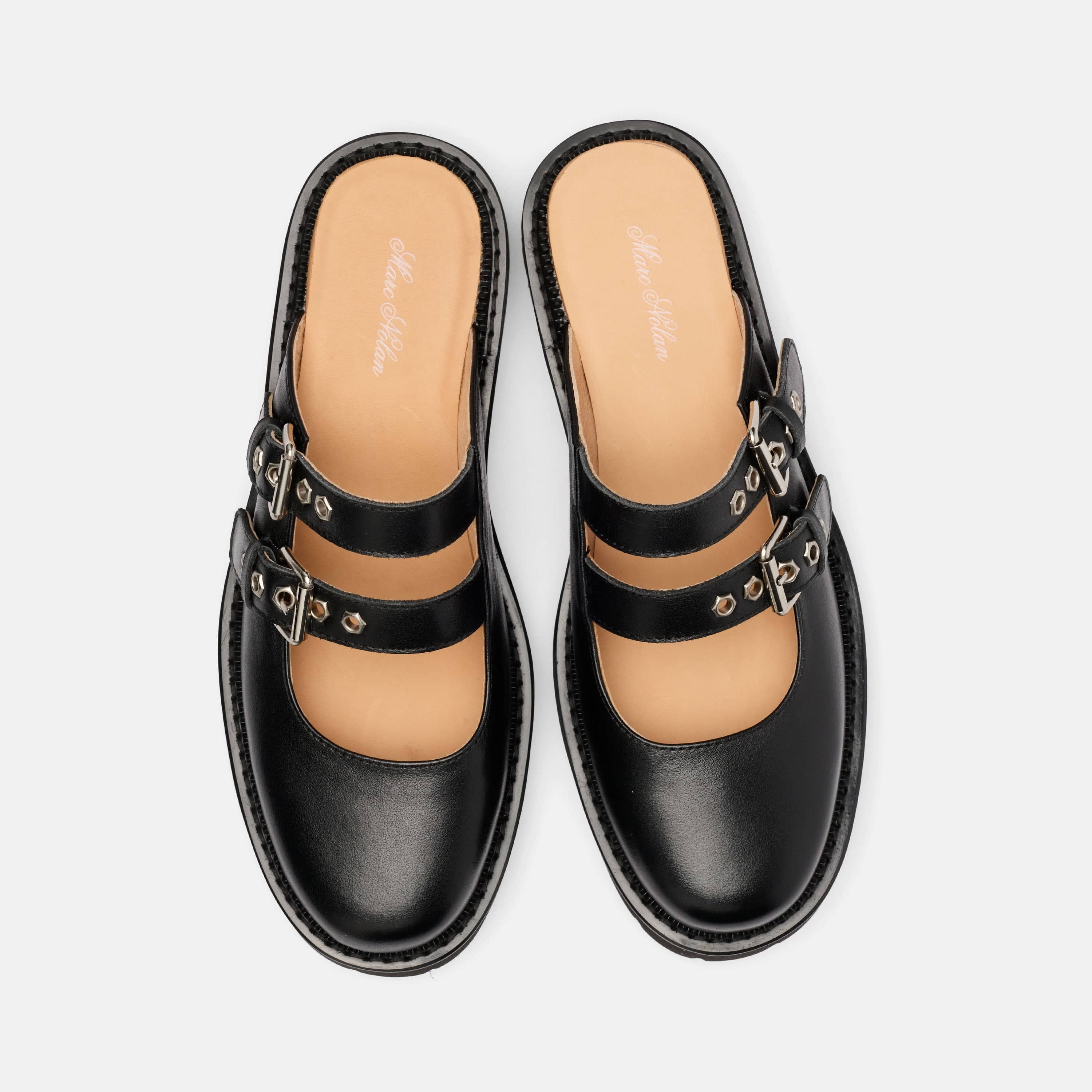 Lexi Black Leather Double Buckle Mule