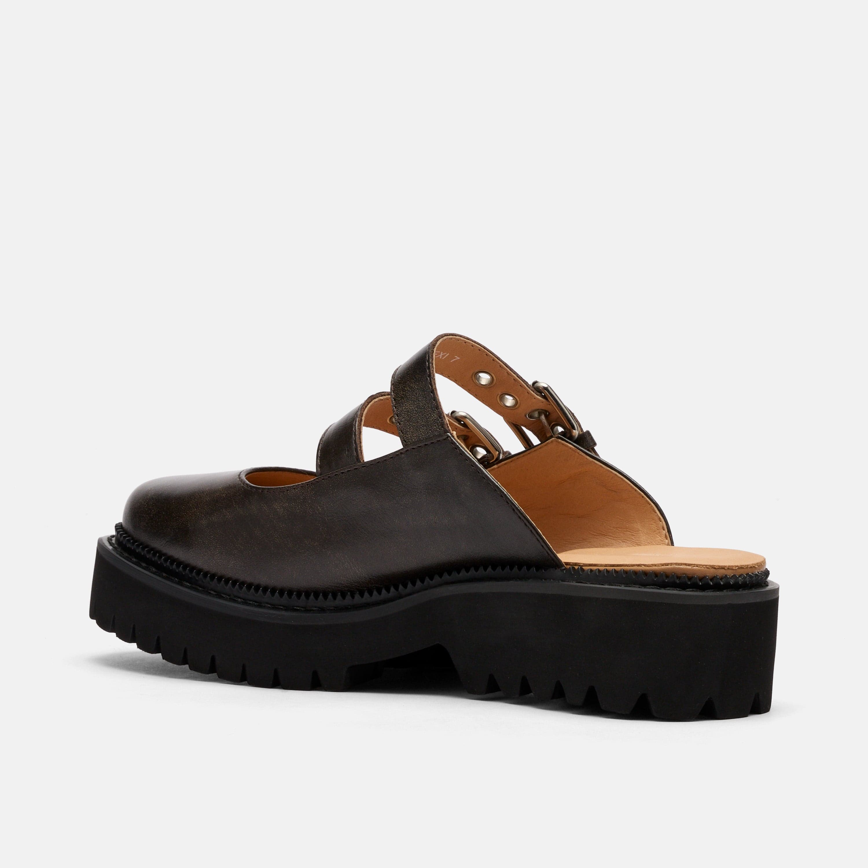 Lexi Brown Distressed Leather Double Buckle Mules