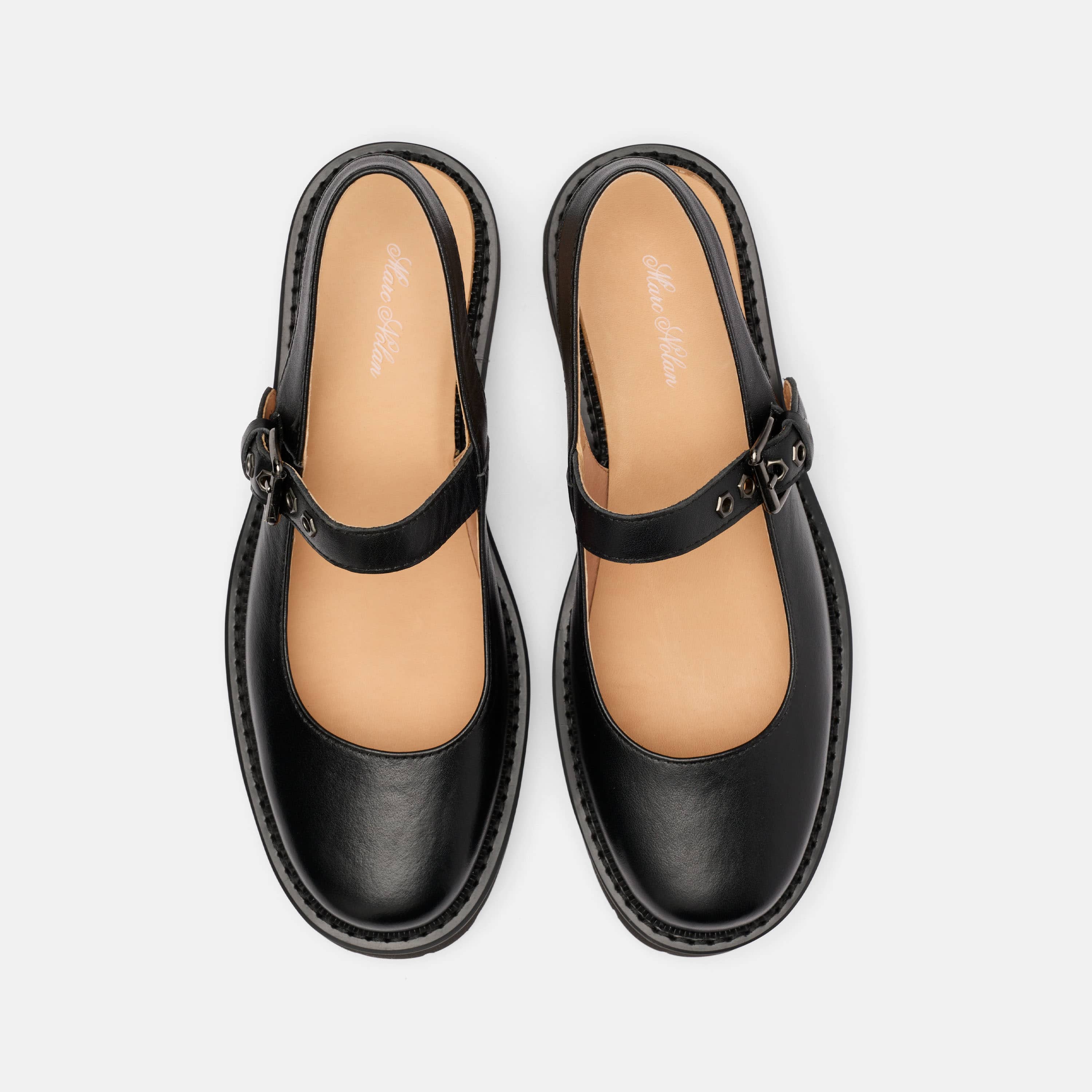 Luna Black Leather Mary Jane Lug Slingbacks