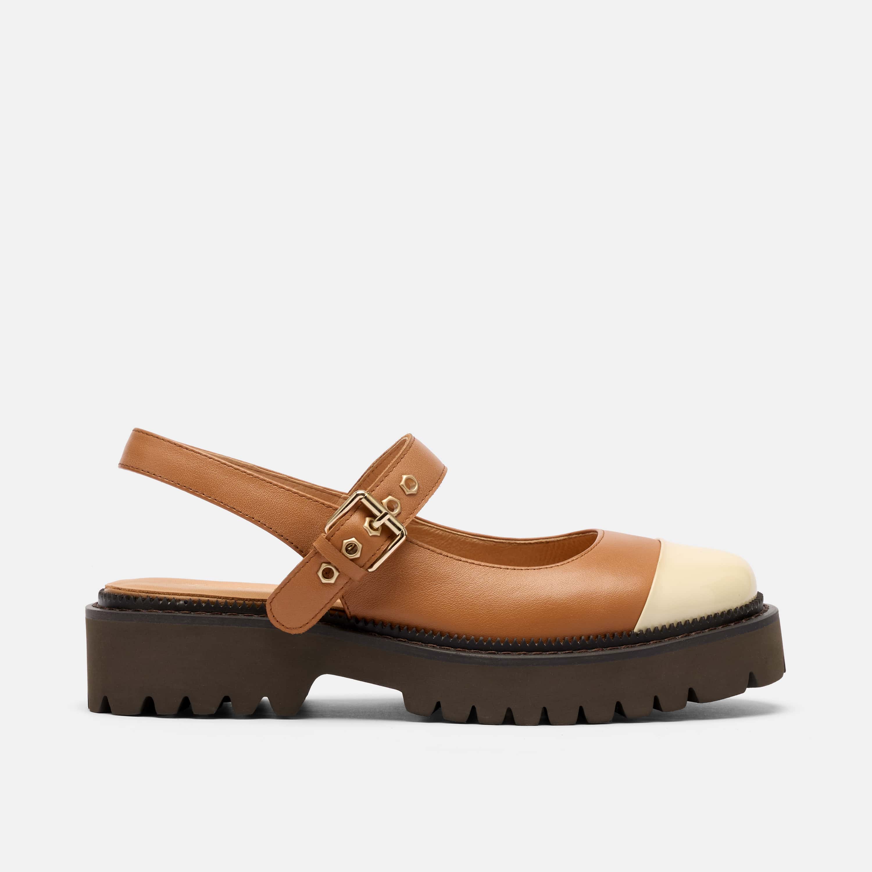 Luna Tan/Cream Leather Mary Jane Lug Slingbacks
