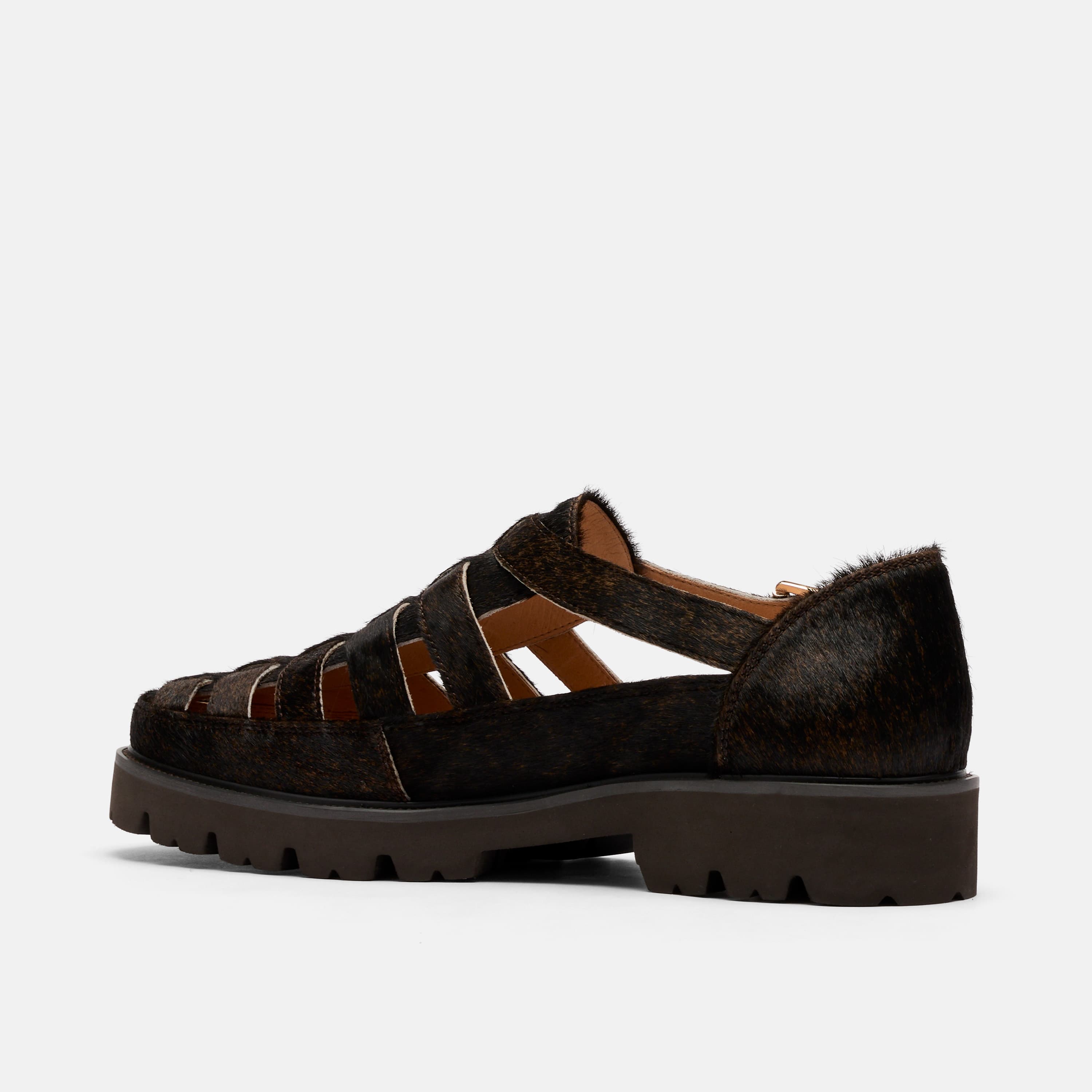 Magellan Brown Pony Hair Lug Fisherman Sandals
