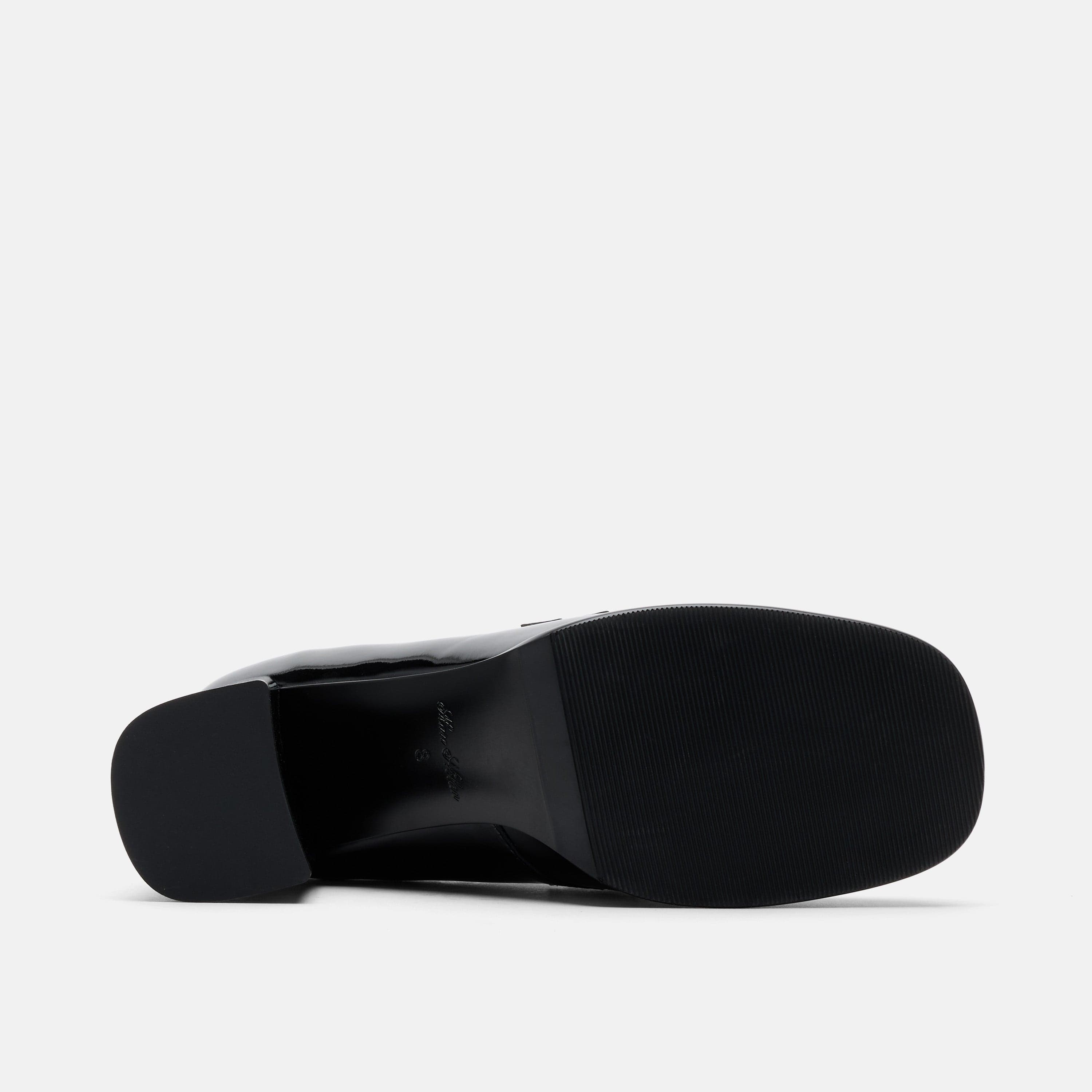 Margot Black Patent Leather Penny Loafer Block Pumps