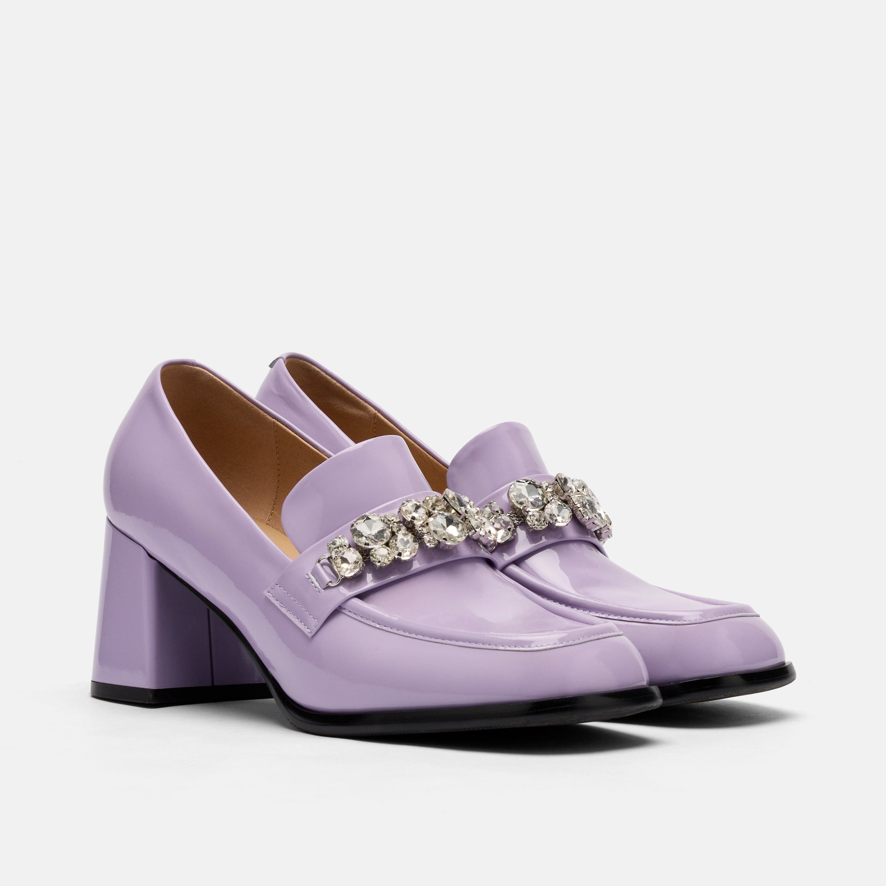 Margot Lavender Patent Leather Penny Loafer Block Pumps