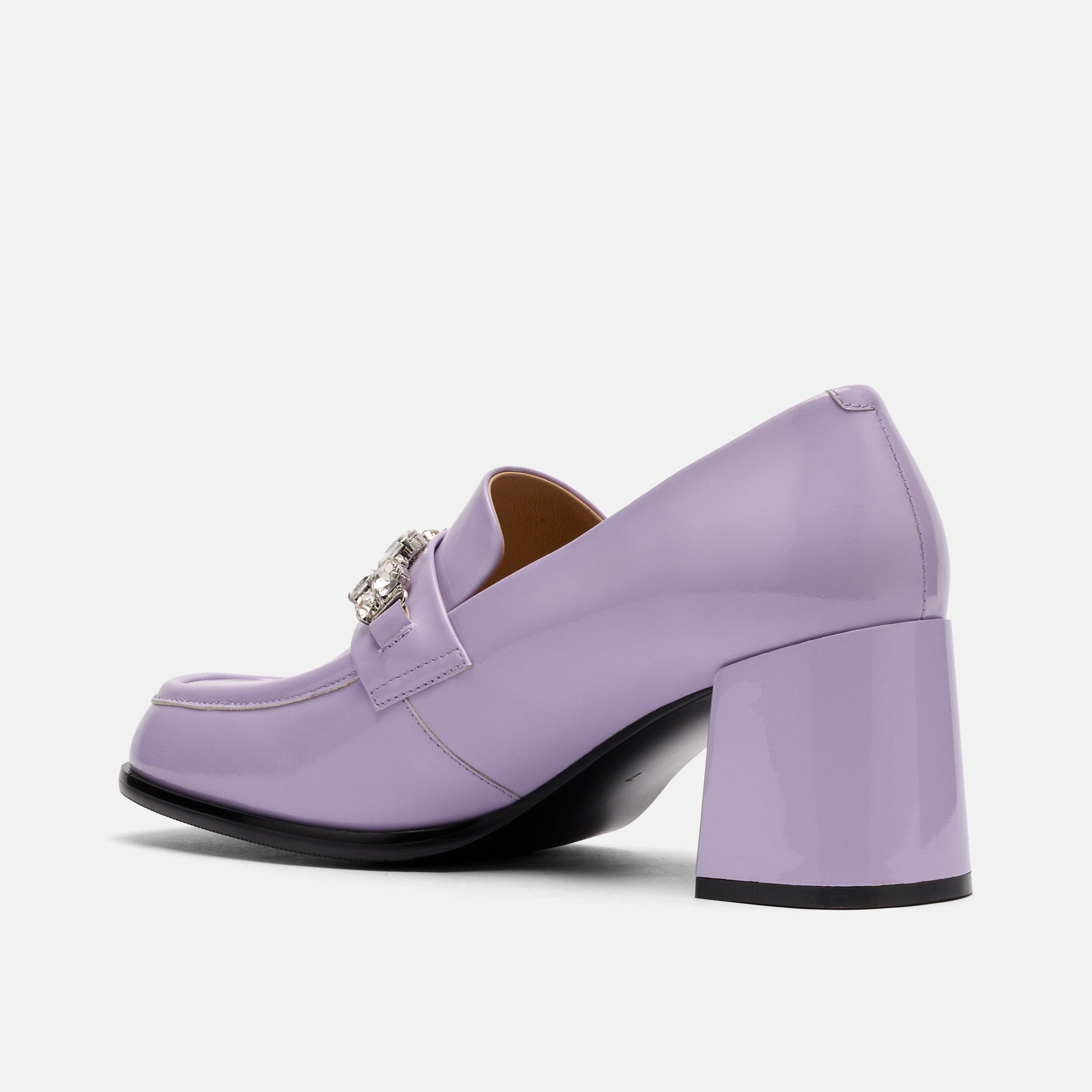 Margot Lavender Patent Leather Penny Loafer Block Pumps