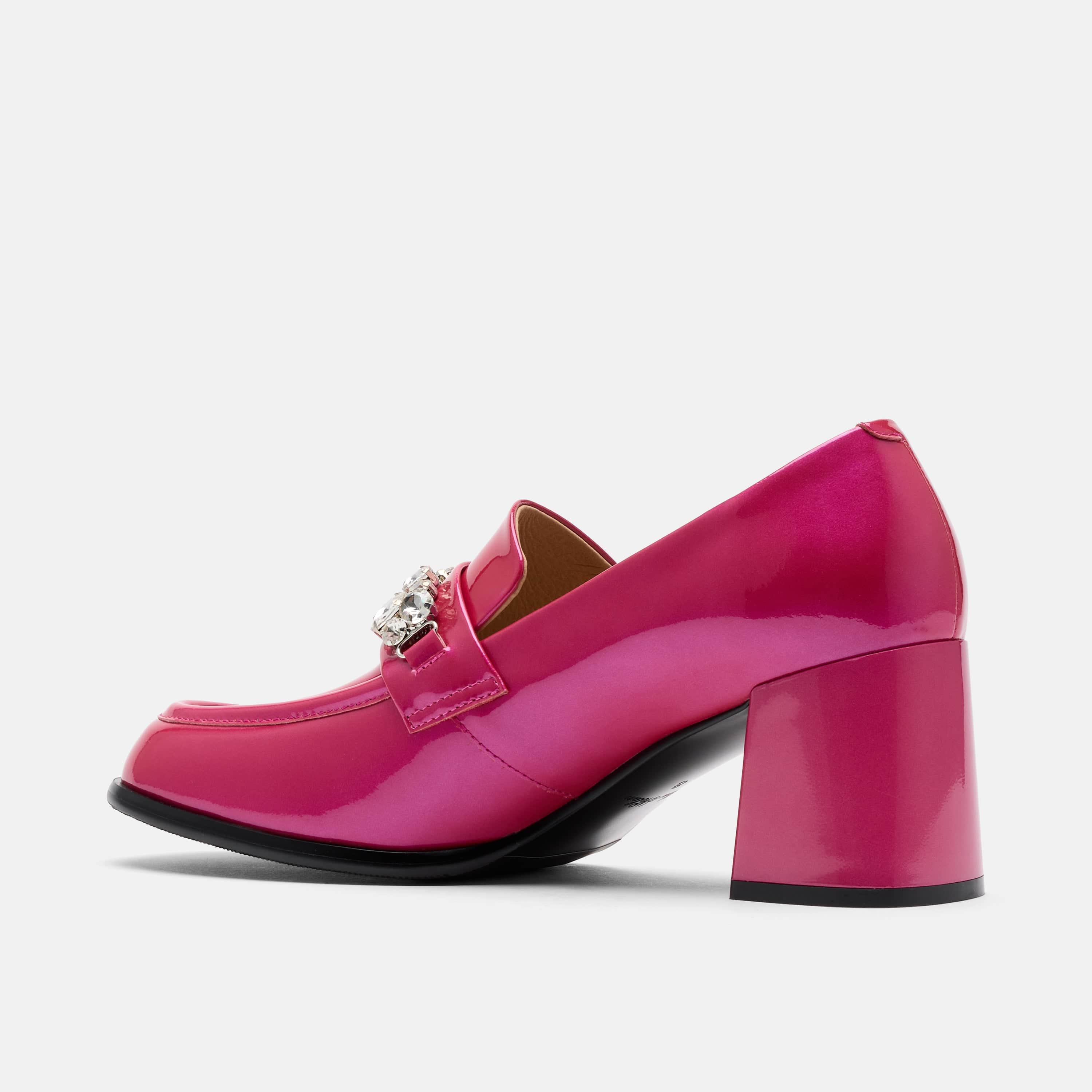 Margot Magenta Patent Leather Penny Loafer Block Pumps