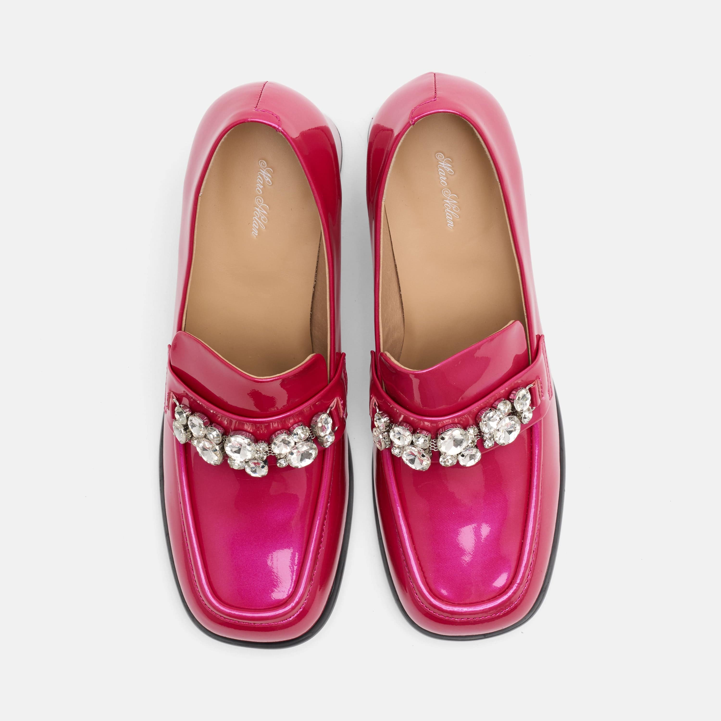 Margot Magenta Patent Leather Penny Loafer Block Pumps