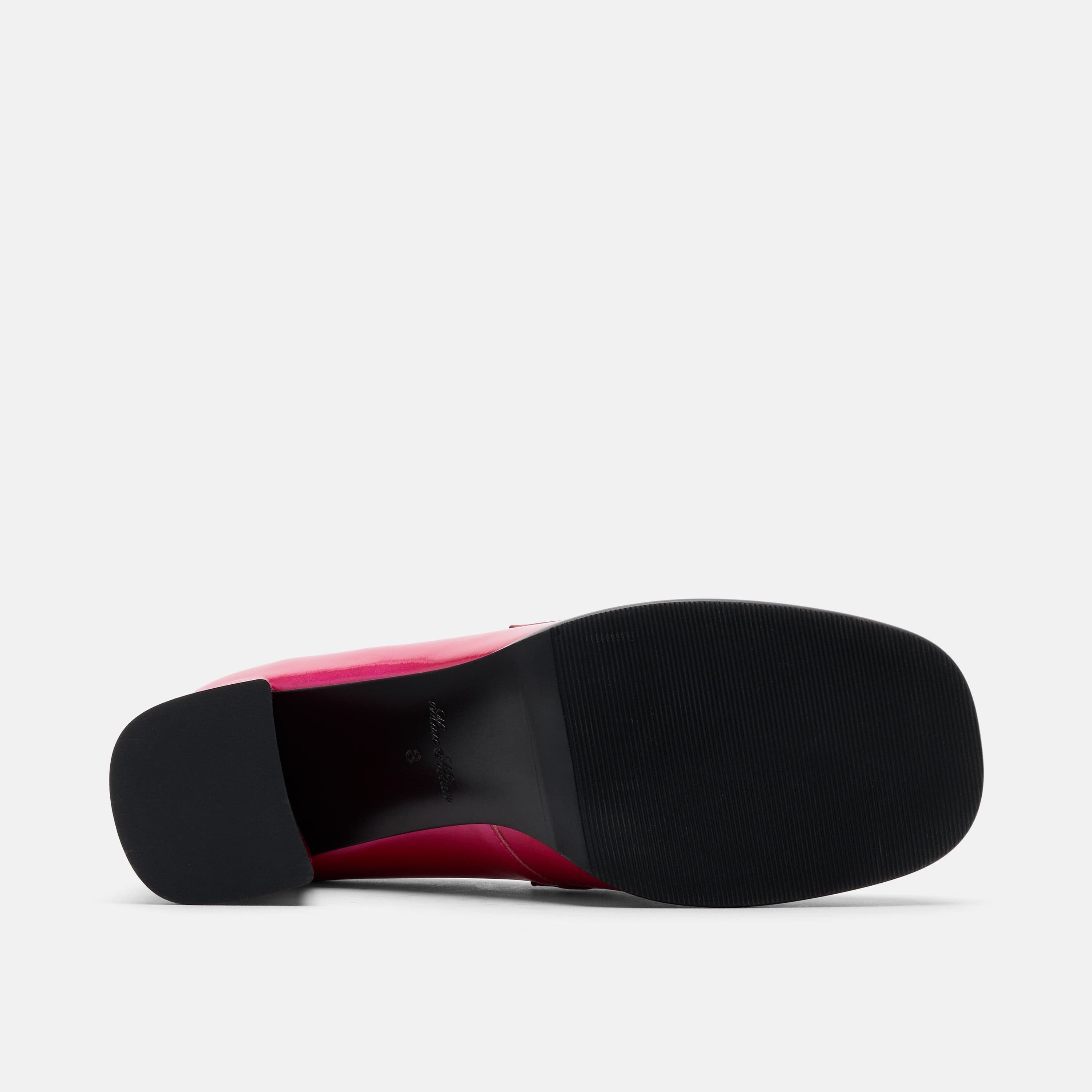 Margot Magenta Patent Leather Penny Loafer Block Pumps