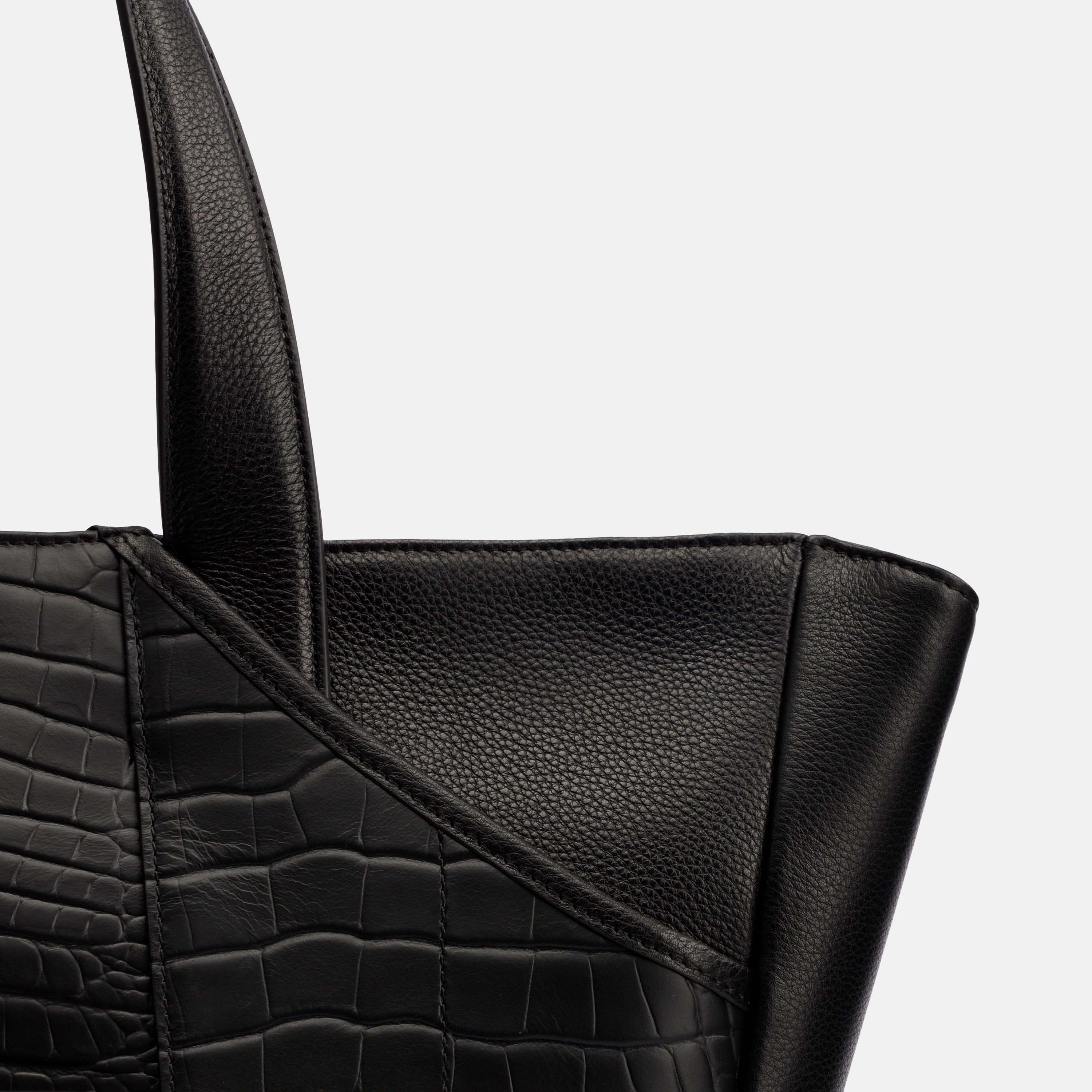 Marissa Structured Tote - Black Croc Leather