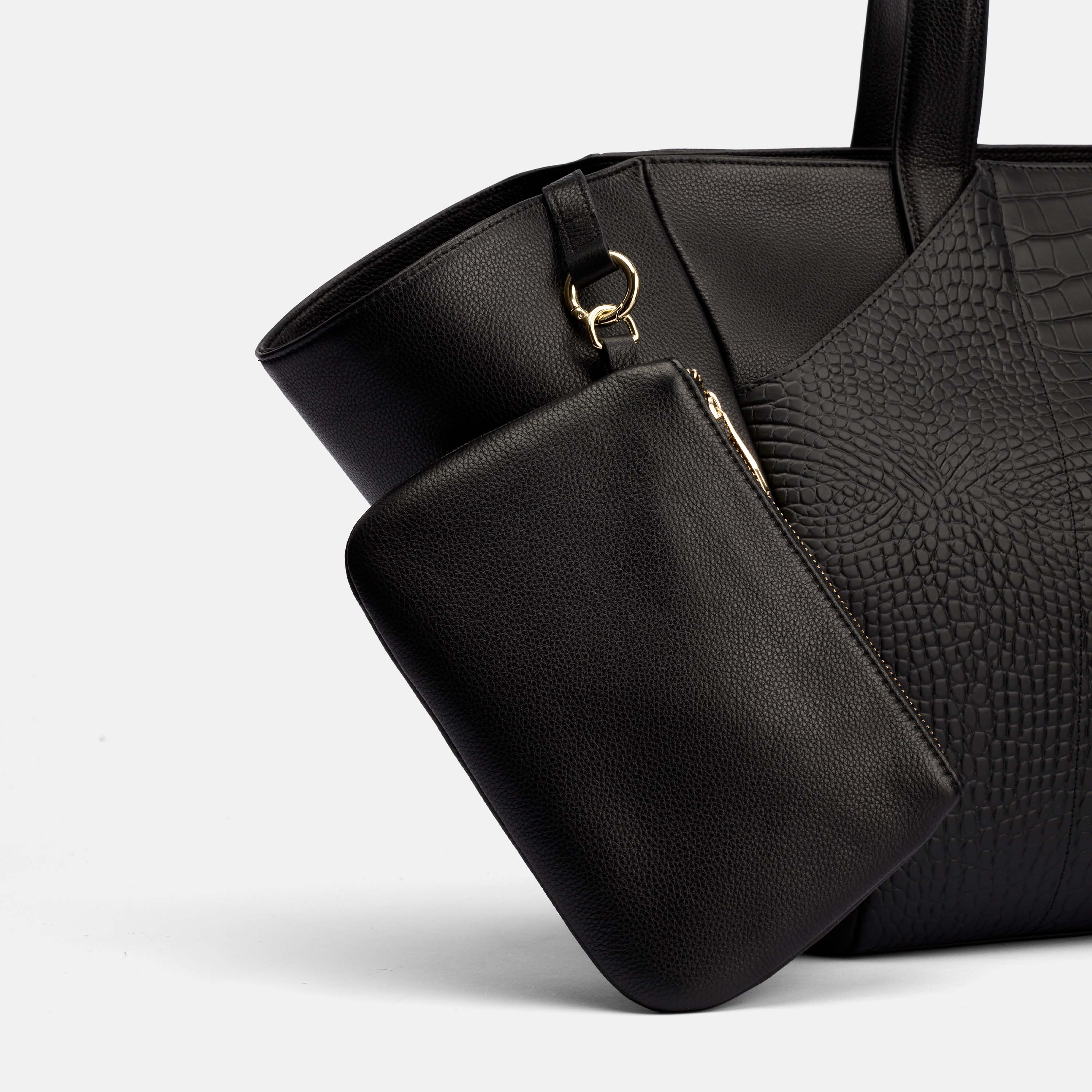 Marissa Structured Tote - Black Croc Leather