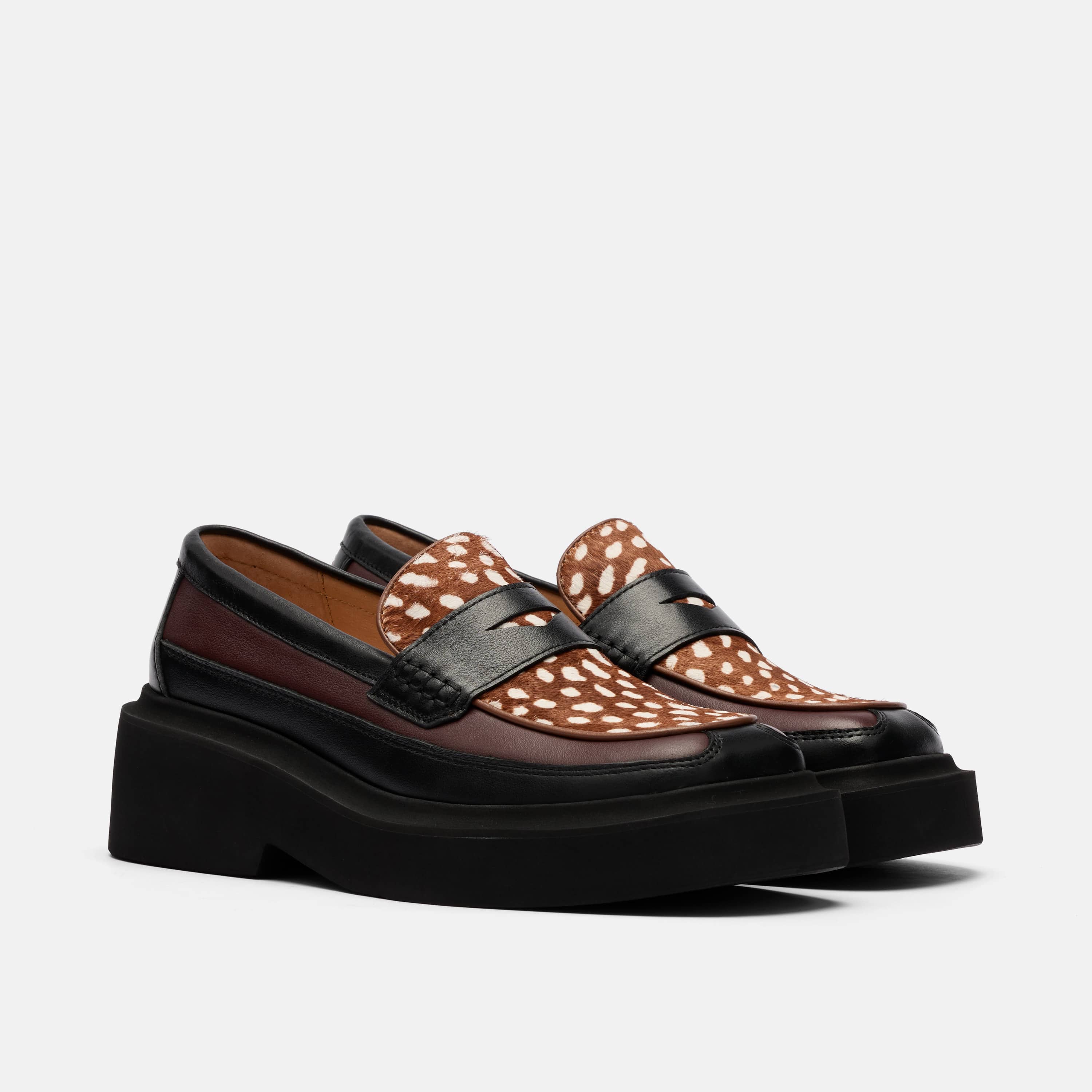 Melba Penny Loafer – Burgundy Spotted Calf Hair