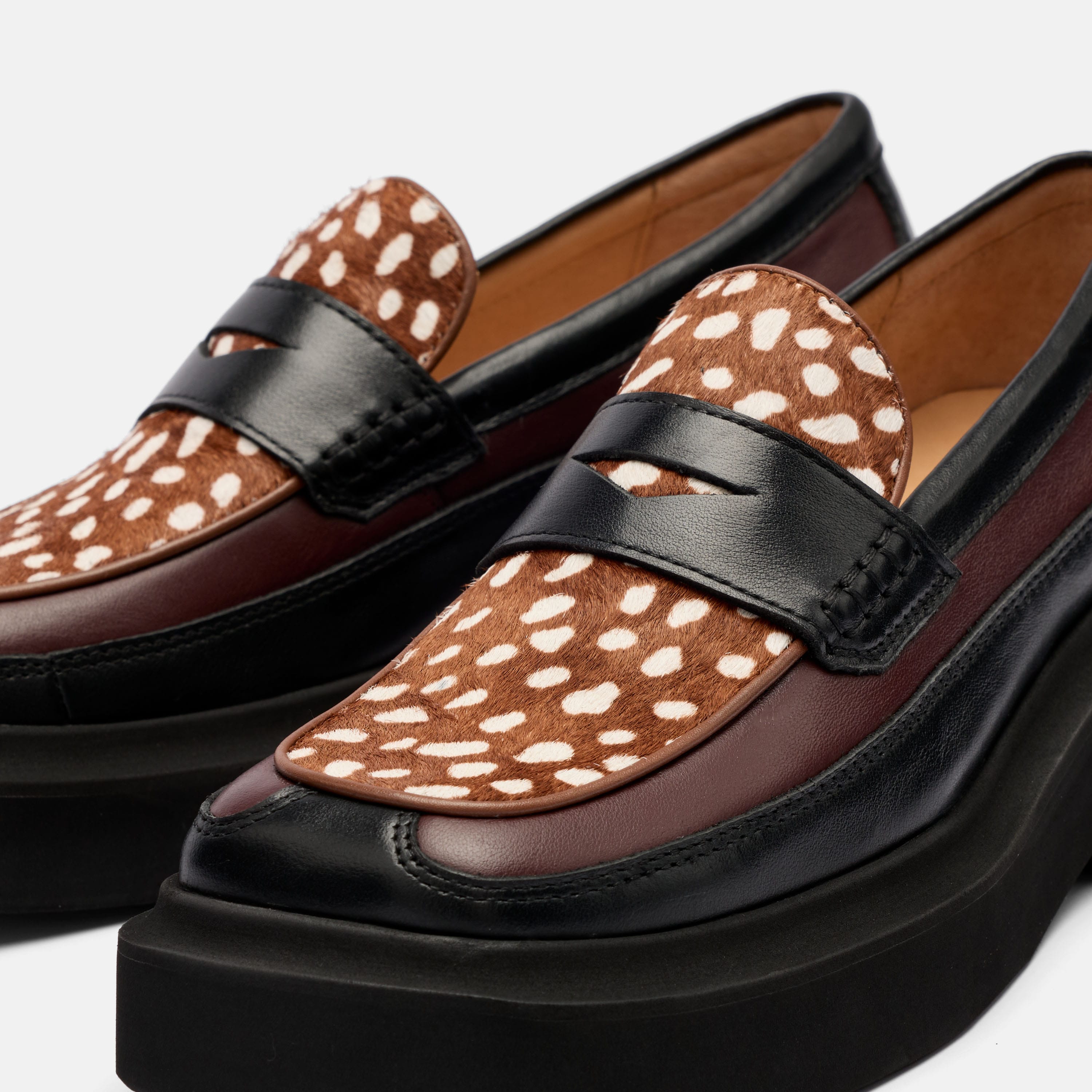 Melba Penny Loafer – Burgundy Spotted Calf Hair