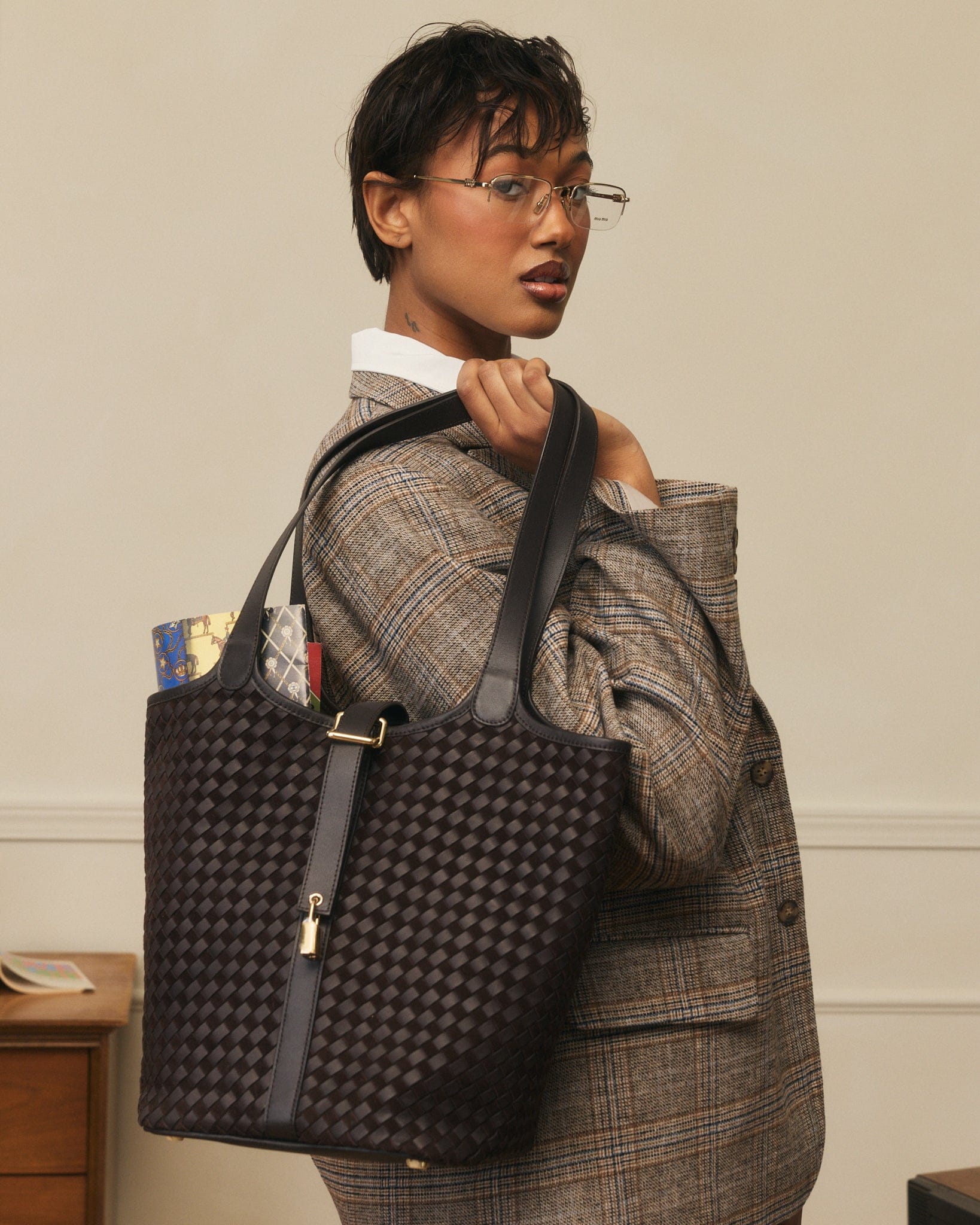 Mila Brown Woven Leather Tote Bag