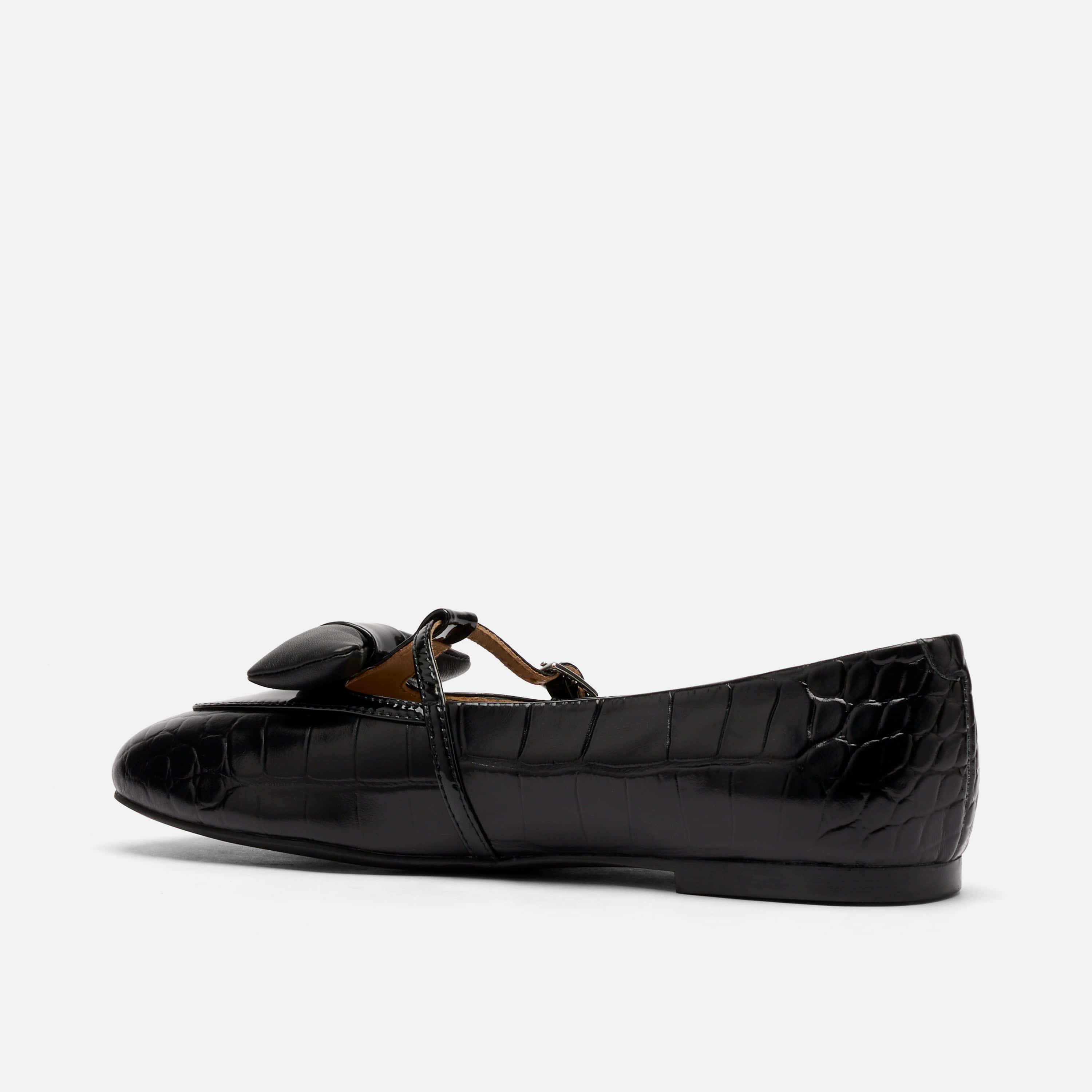 Mina Black Croc Leather Mary Jane Flats