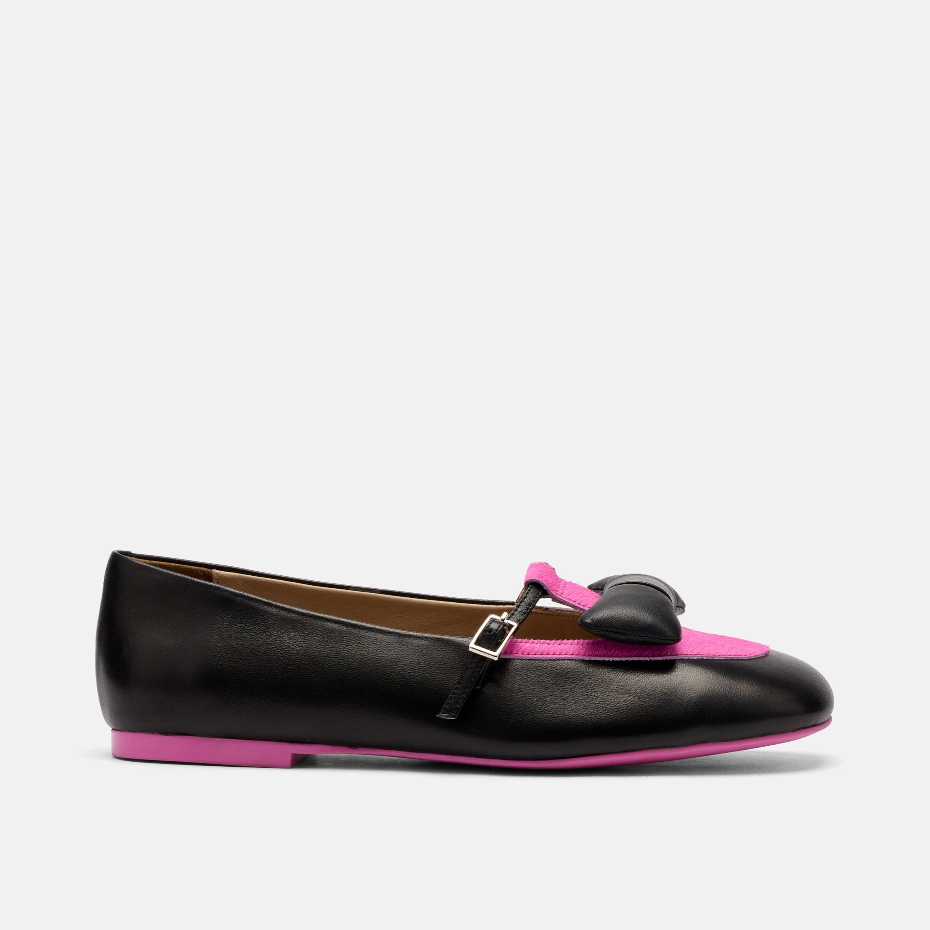 Mina Black/Magenta Leather Mary Jane Flats
