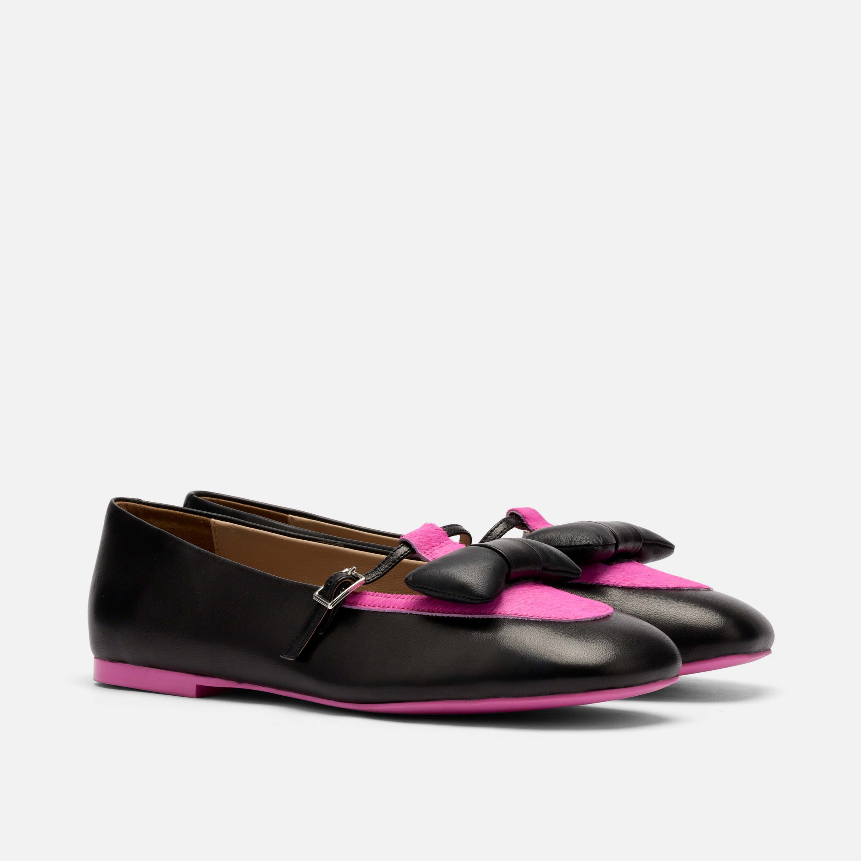 Mina Black/Magenta Leather Mary Jane Flats