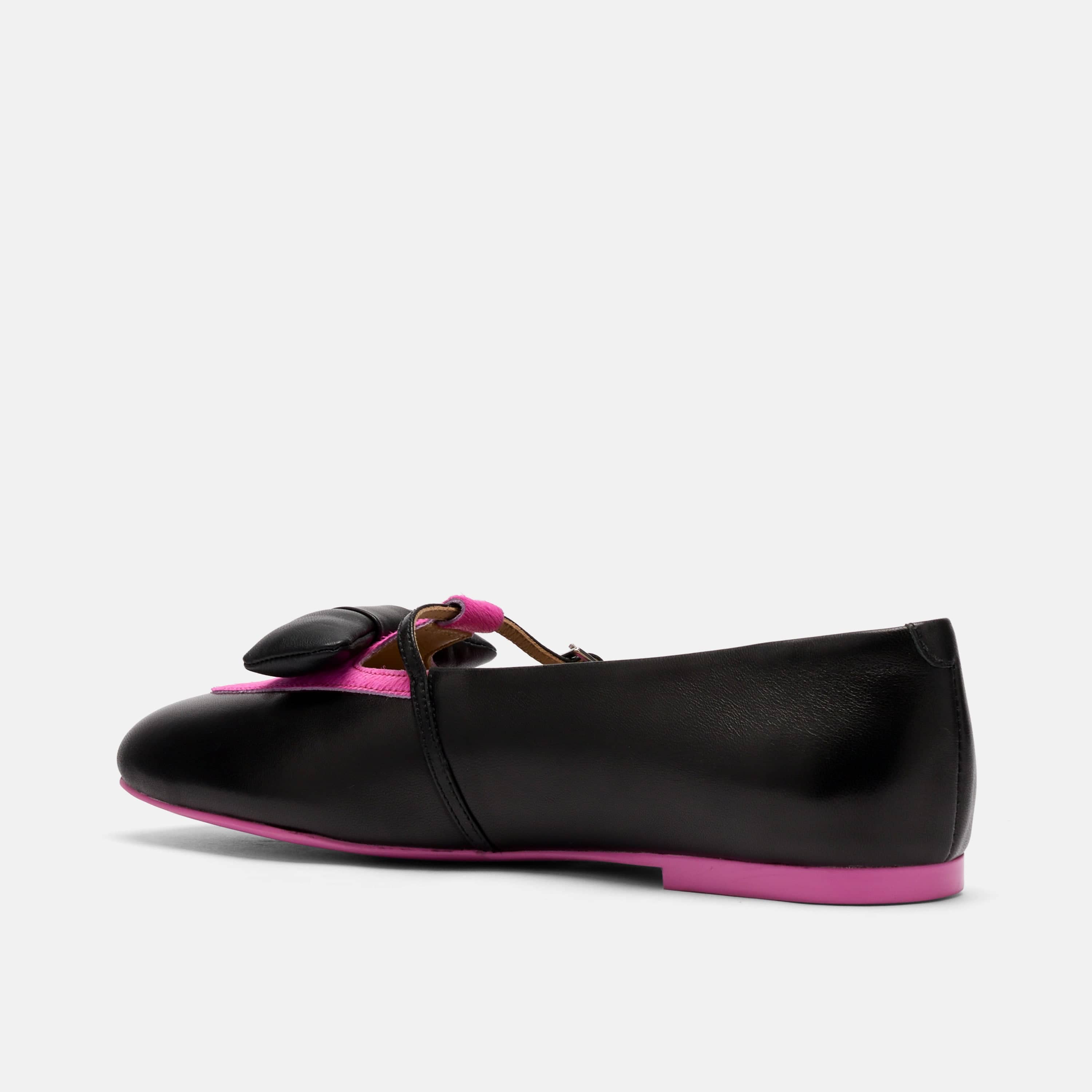 Mina Black/Magenta Leather Mary Jane Flats