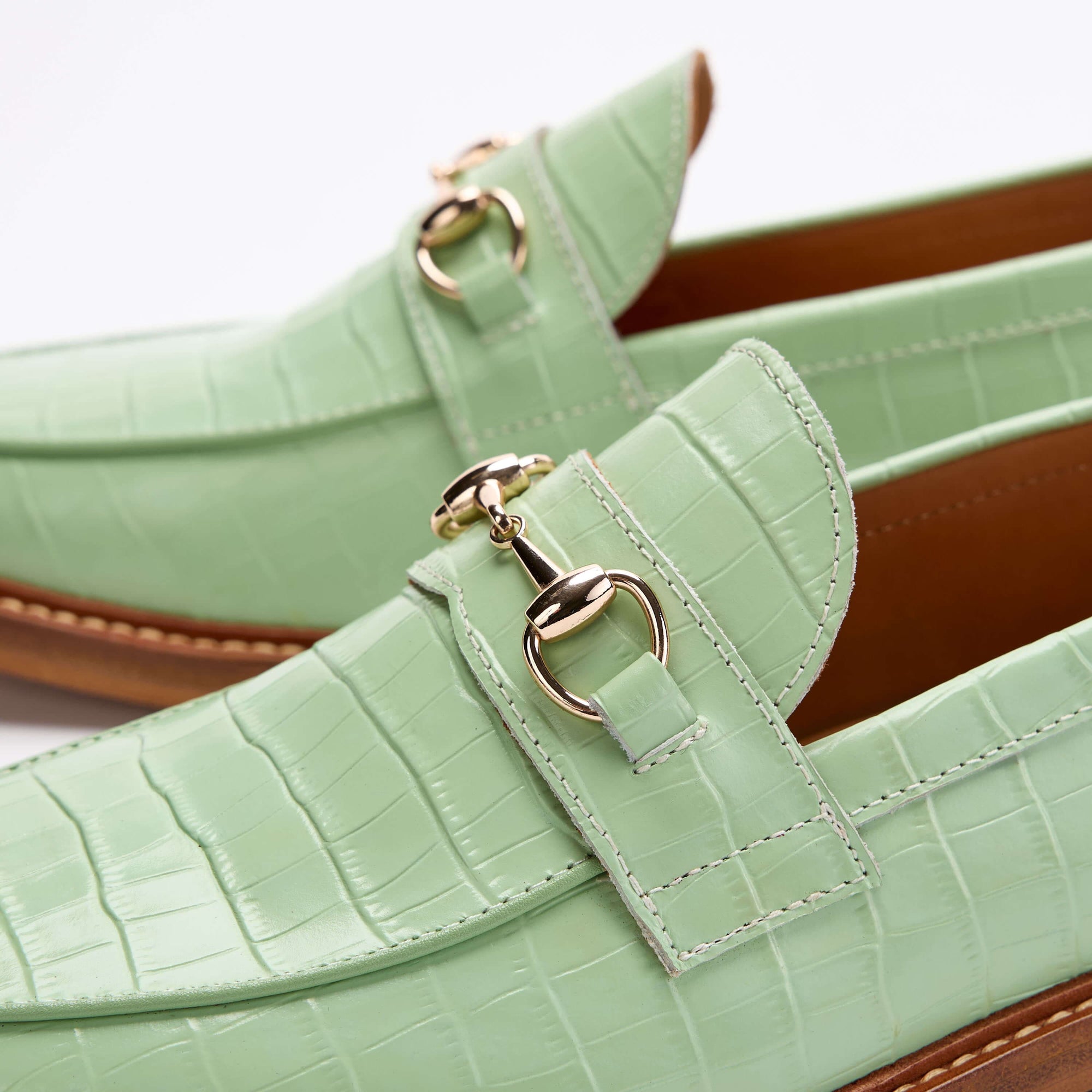 Boardwalk Mint Croc Leather Horse-Bit Loafers