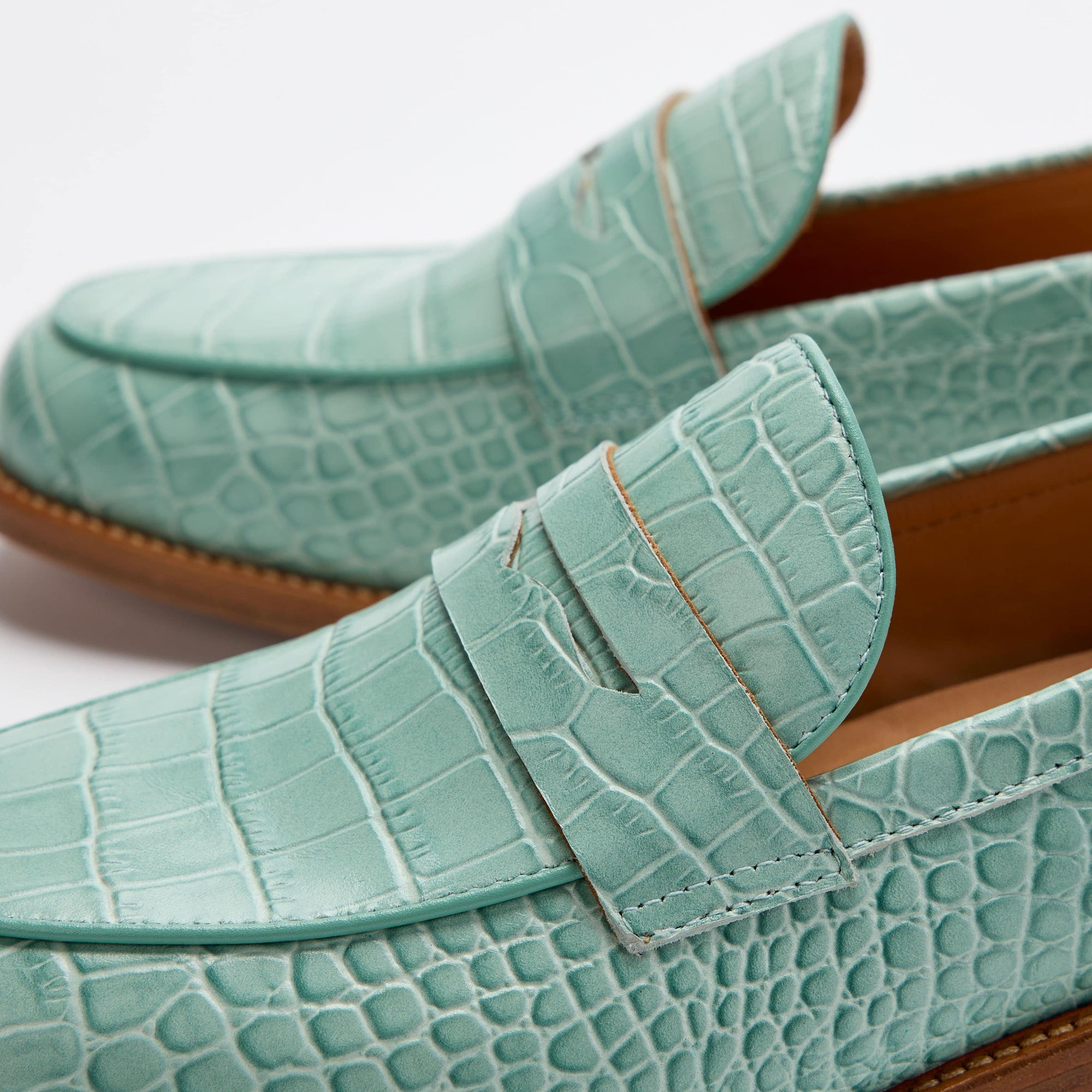 Ms. Calum Mint Blue Leather Penny Loafers