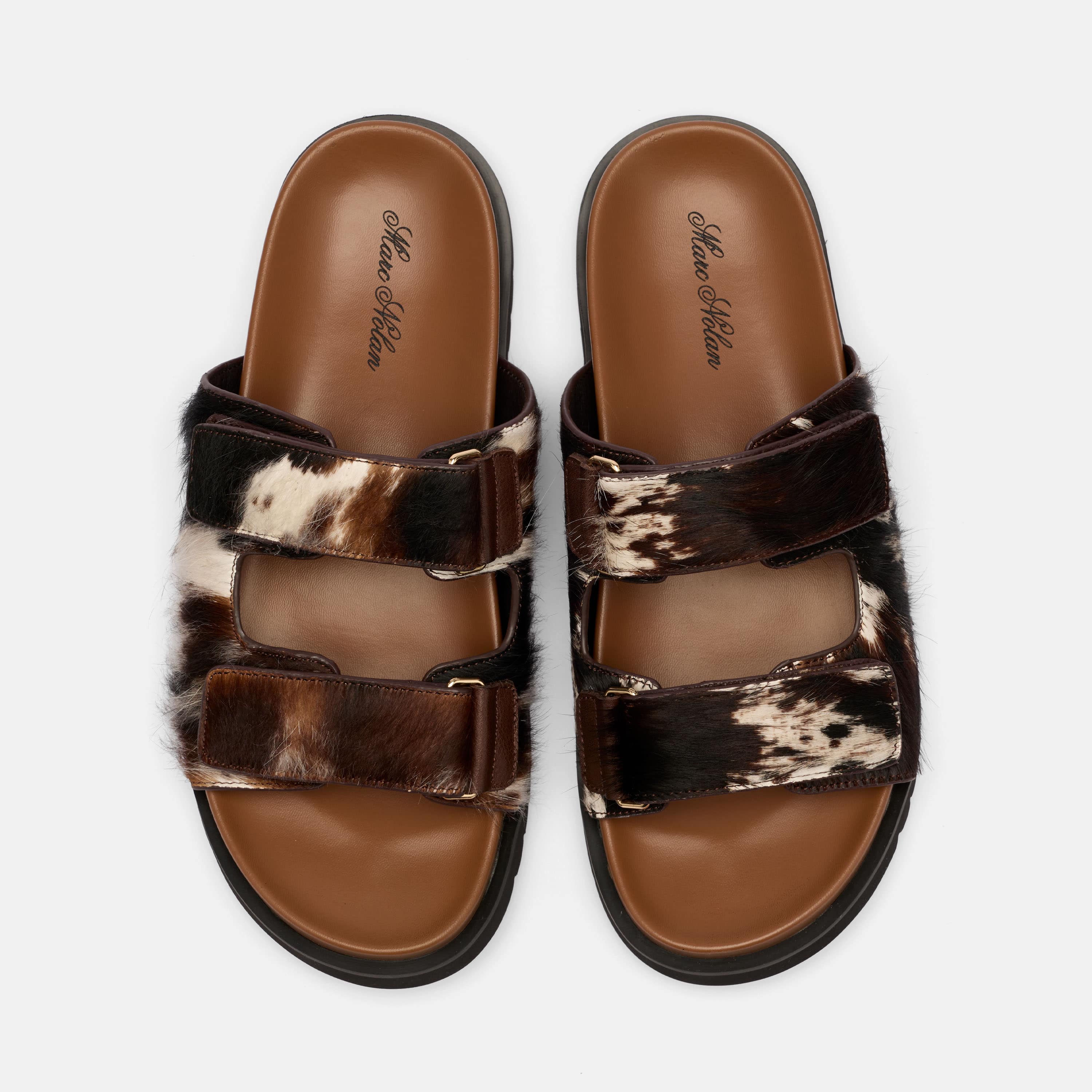 Monaco Dark Horse Pony Hair Strap Sandals