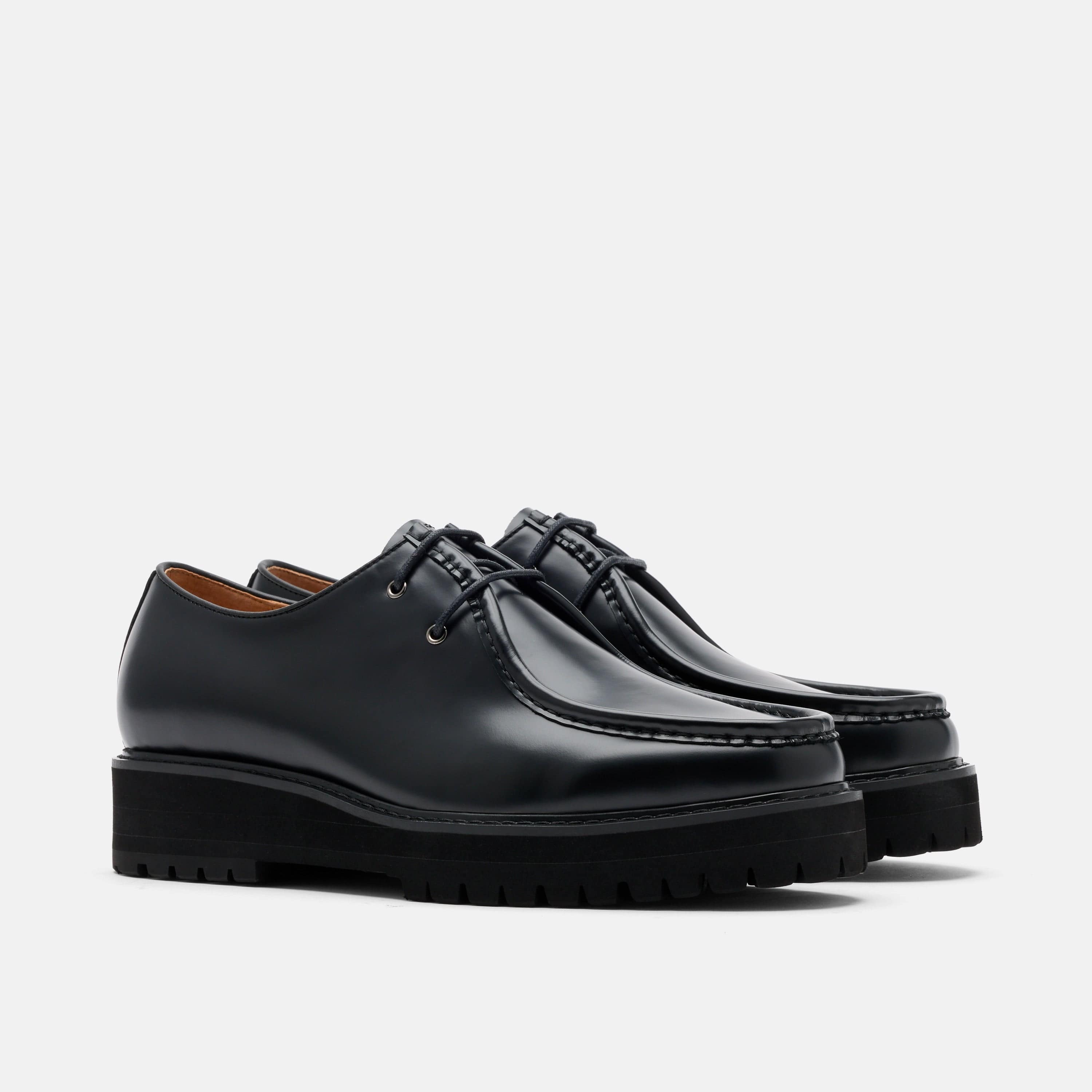 Montana Black Leather Moc Toe Derbys