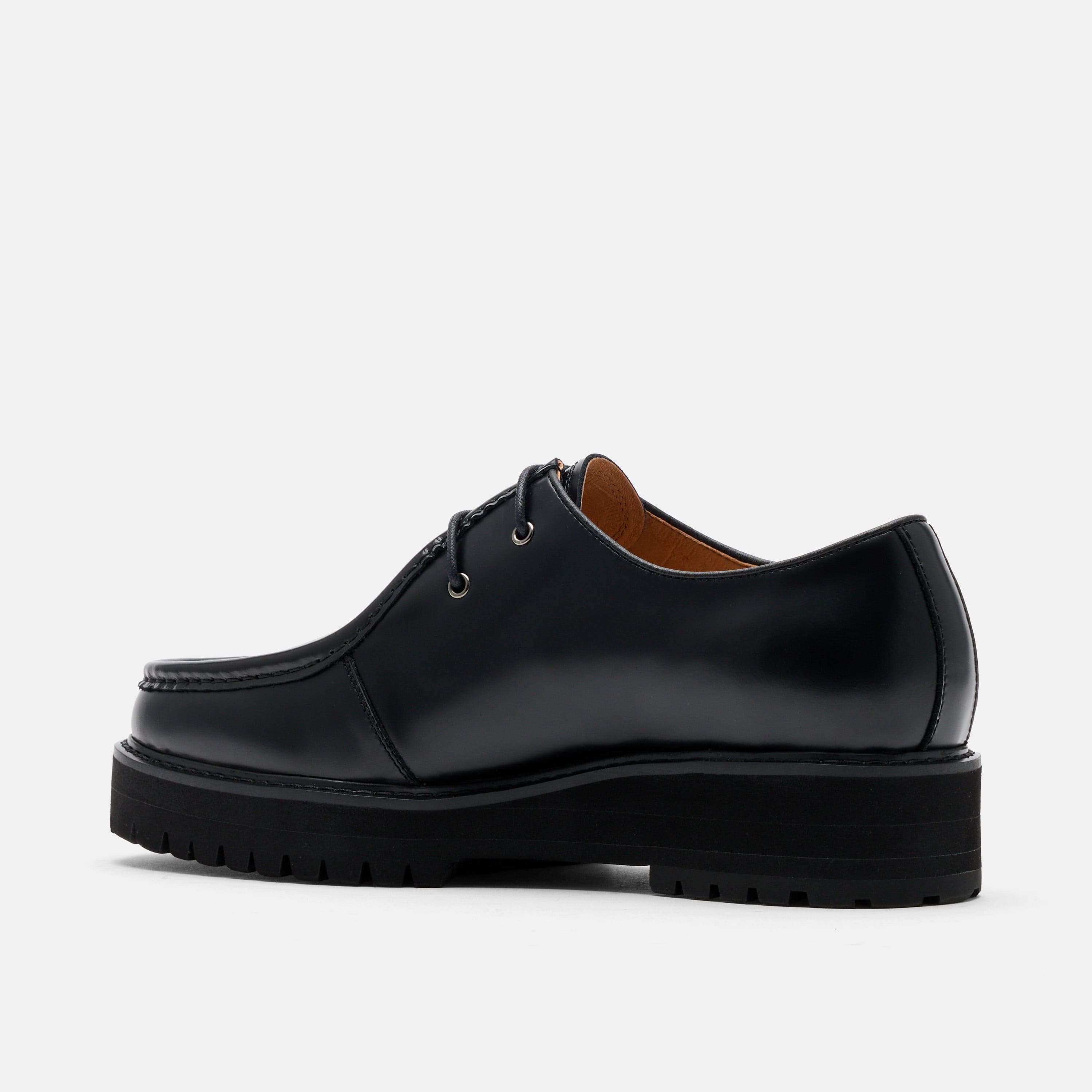 Montana Black Leather Moc Toe Derbys