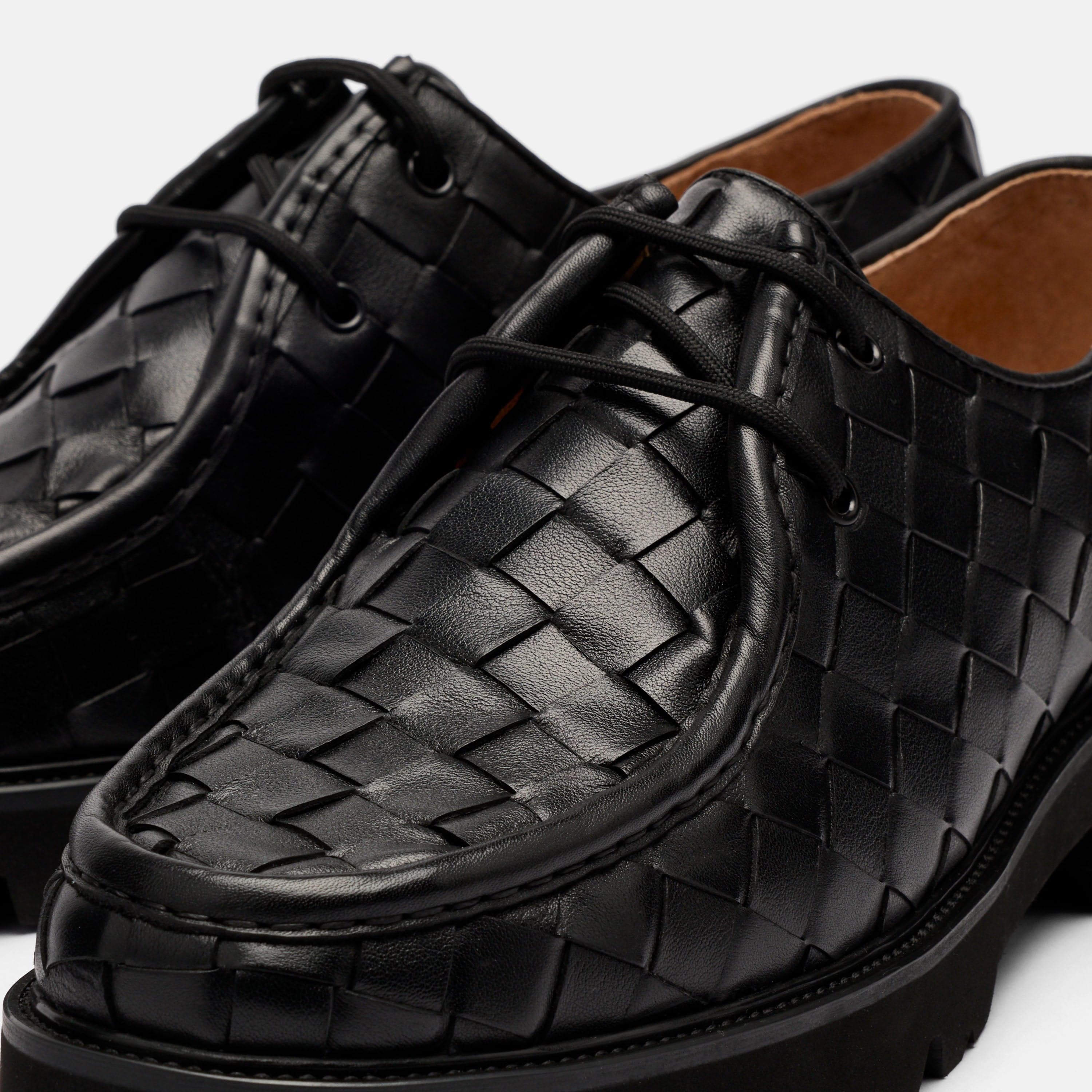 Montana Black Woven Leather Moc Toe Derbys