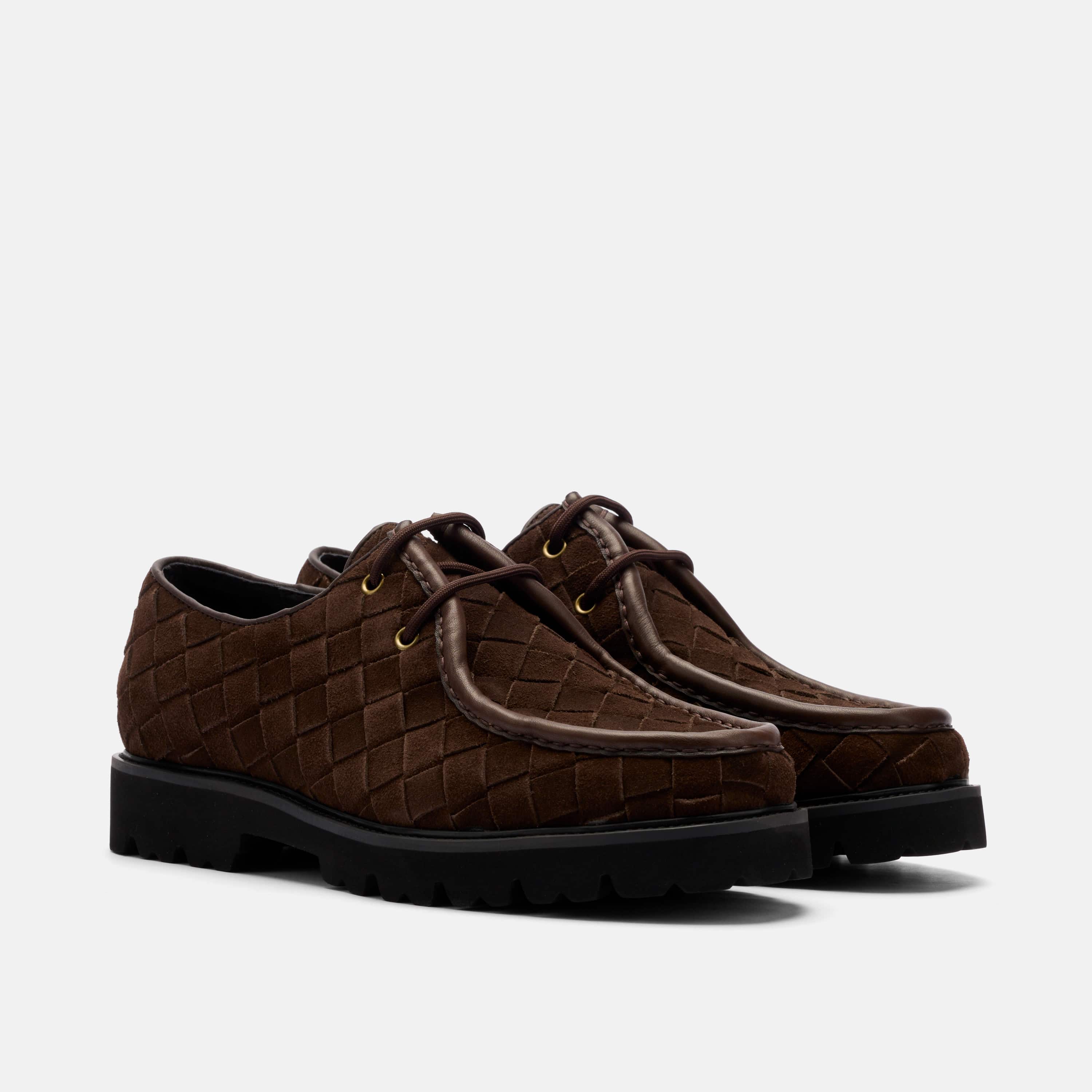 Montana Brown Woven Suede Moc Toe Derbys