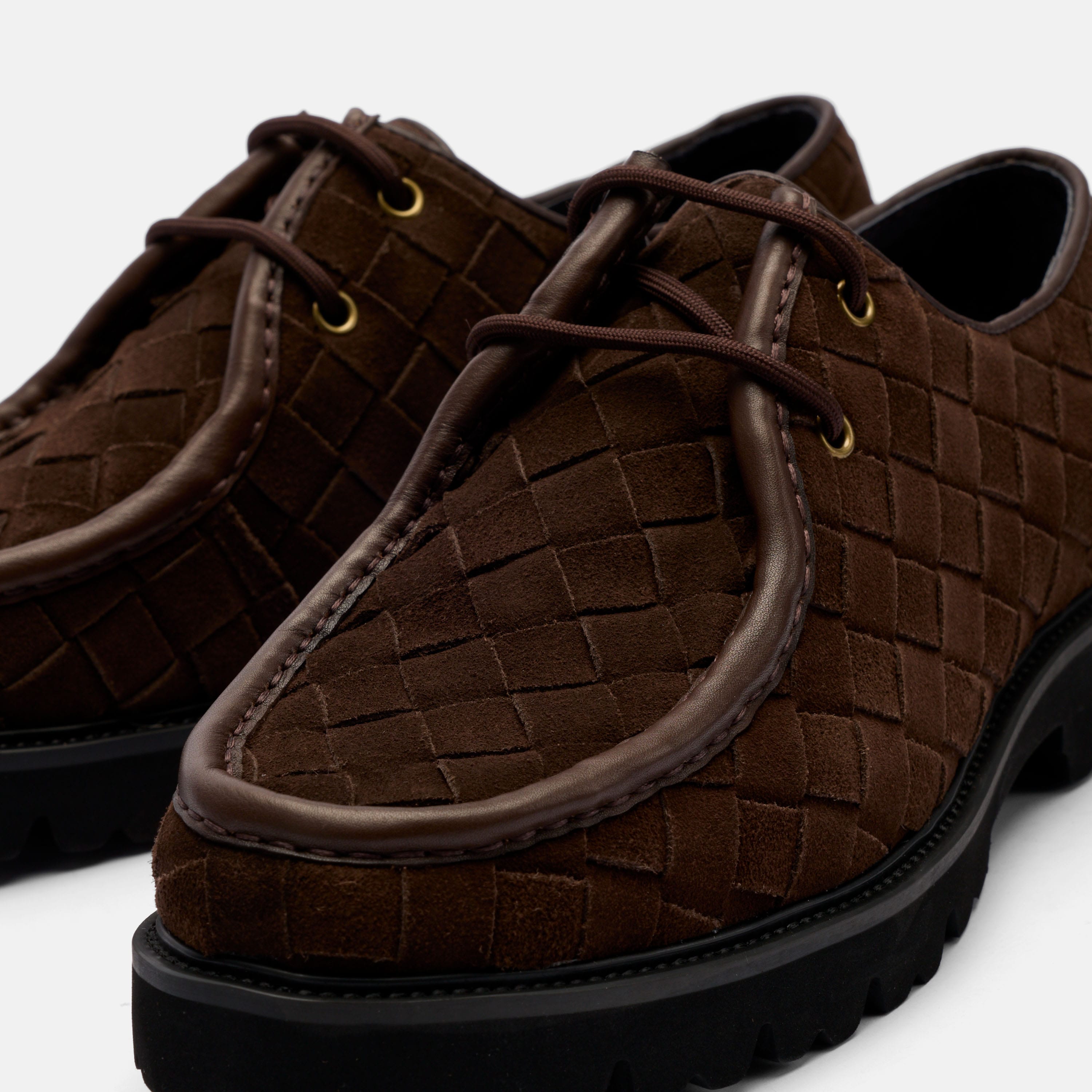 Montana Brown Woven Suede Moc Toe Derbys