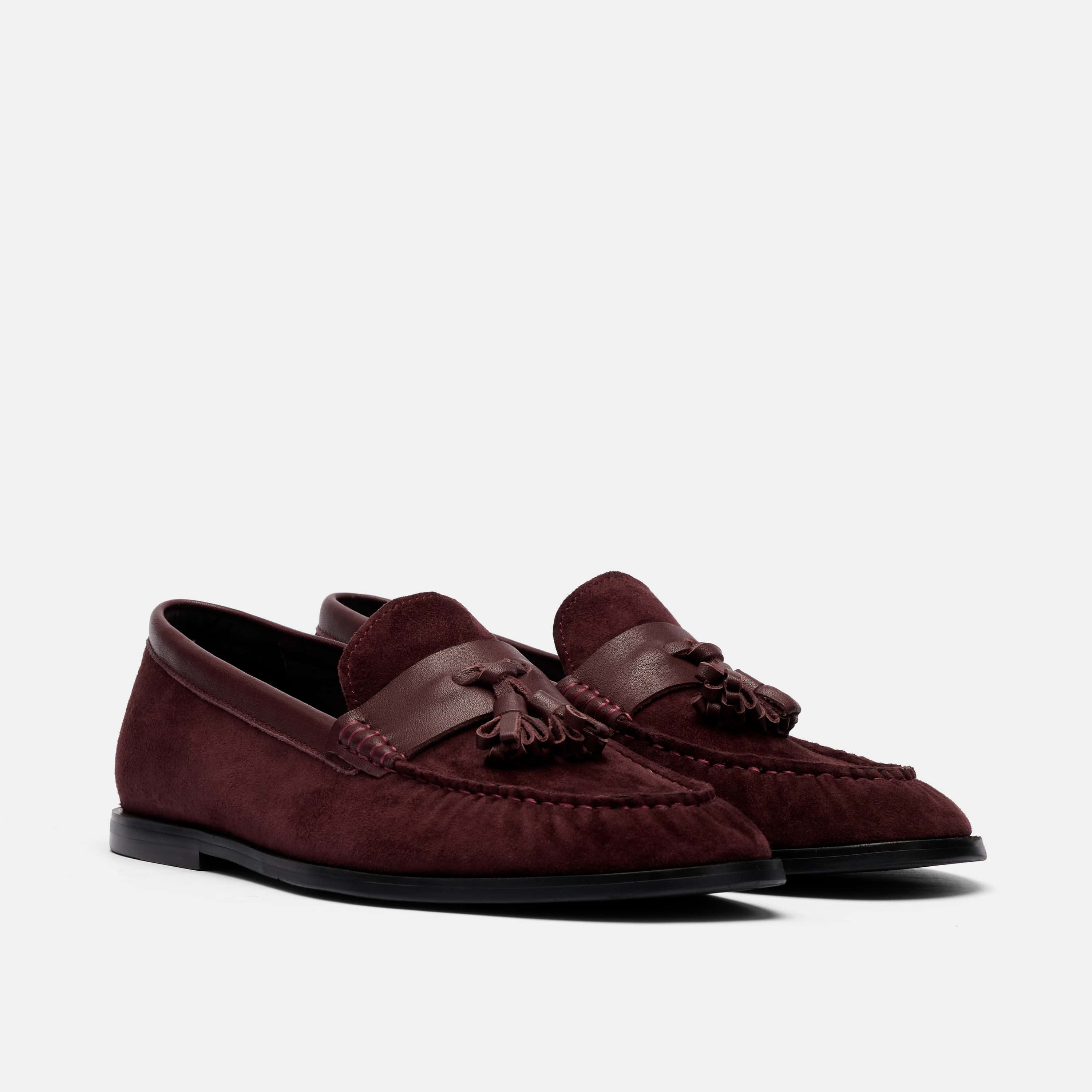 Morgan Burgundy Pleated Suede Tassel Loafers