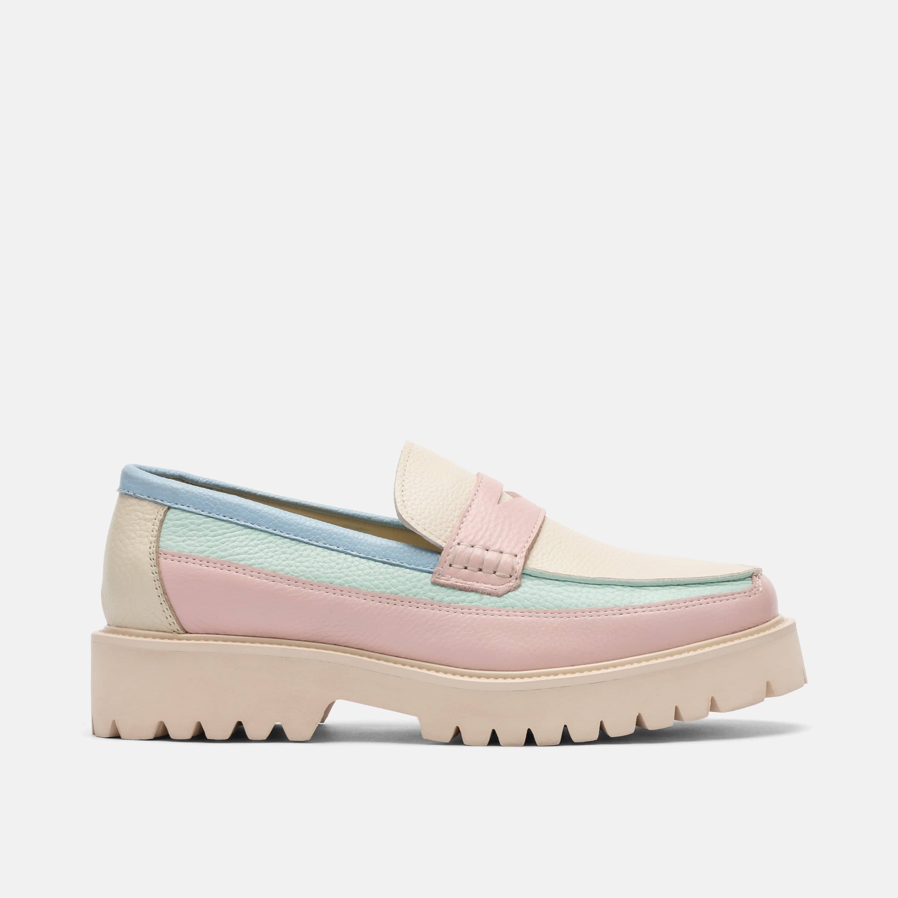 Ms. Adler Pastel Colorblock Leather Lug Penny Loafers