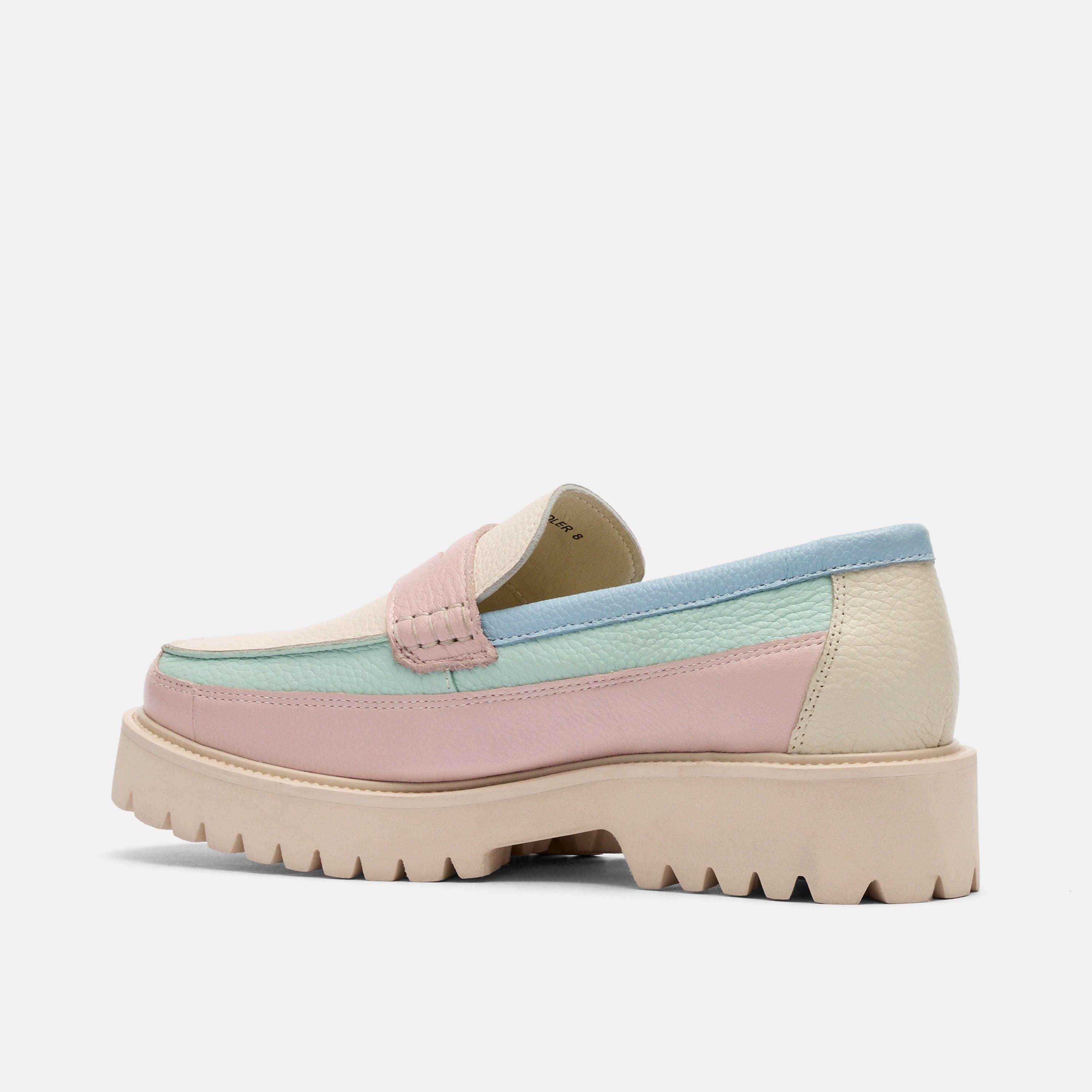 Ms. Adler Pastel Colorblock Leather Lug Penny Loafers