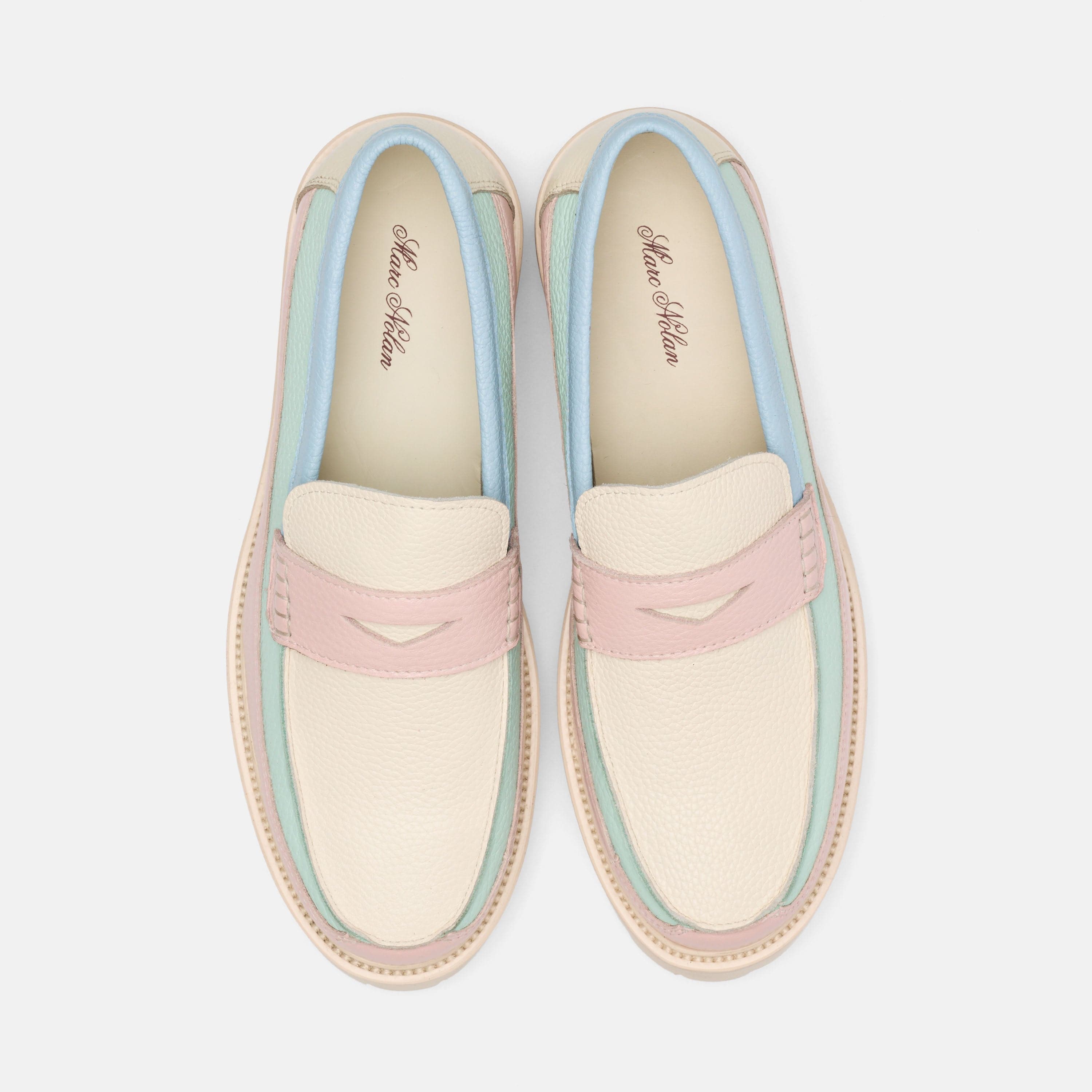 Ms. Adler Pastel Colorblock Leather Lug Penny Loafers
