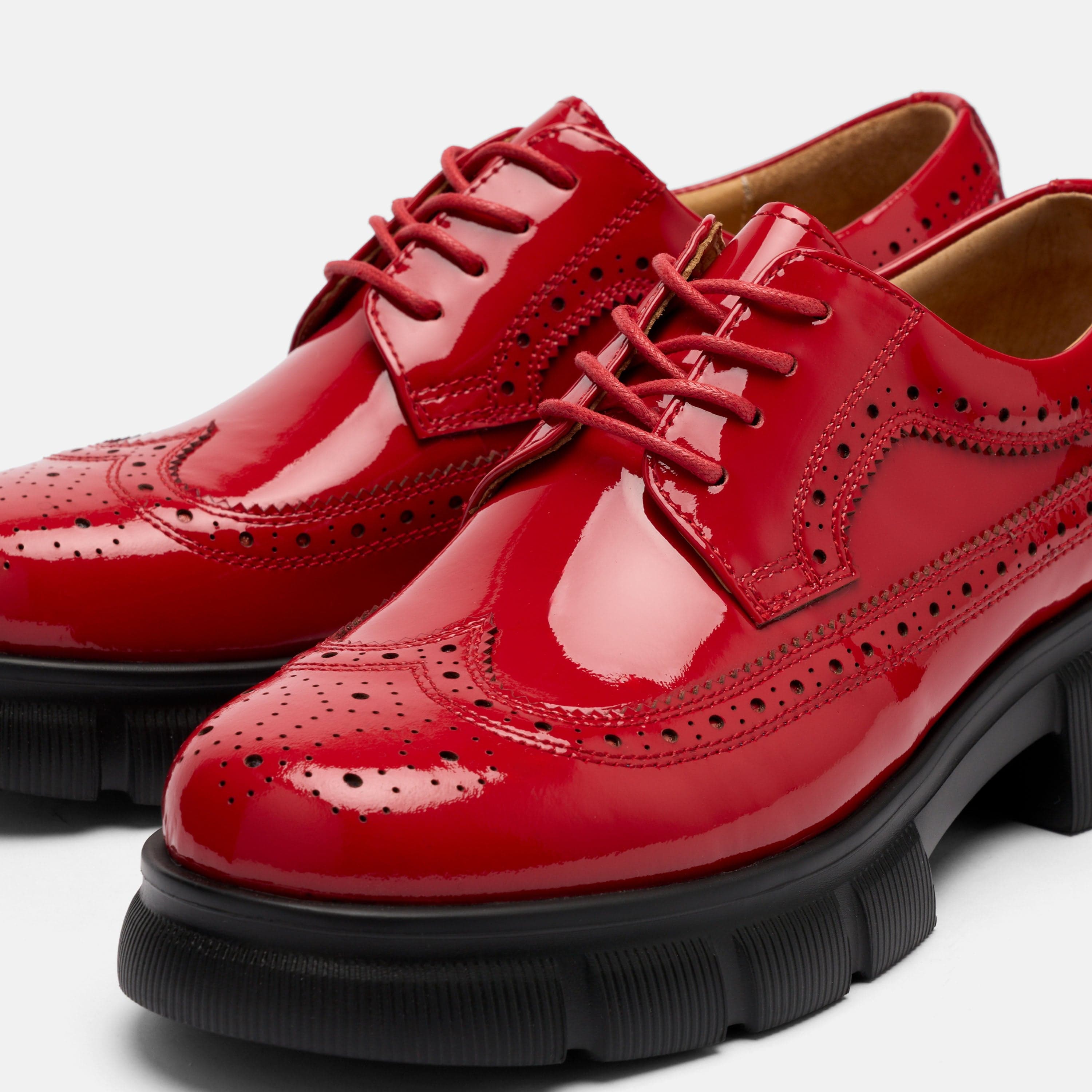 Ms. Alexander Red Patent Leather Lug Wingtip Derby